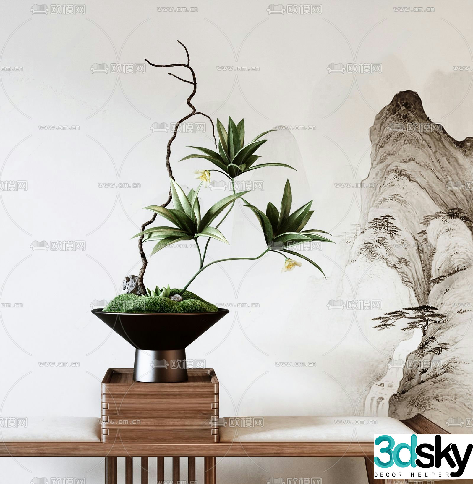 New Chinese Potted Plants Bonsai Green Plant 3D Model