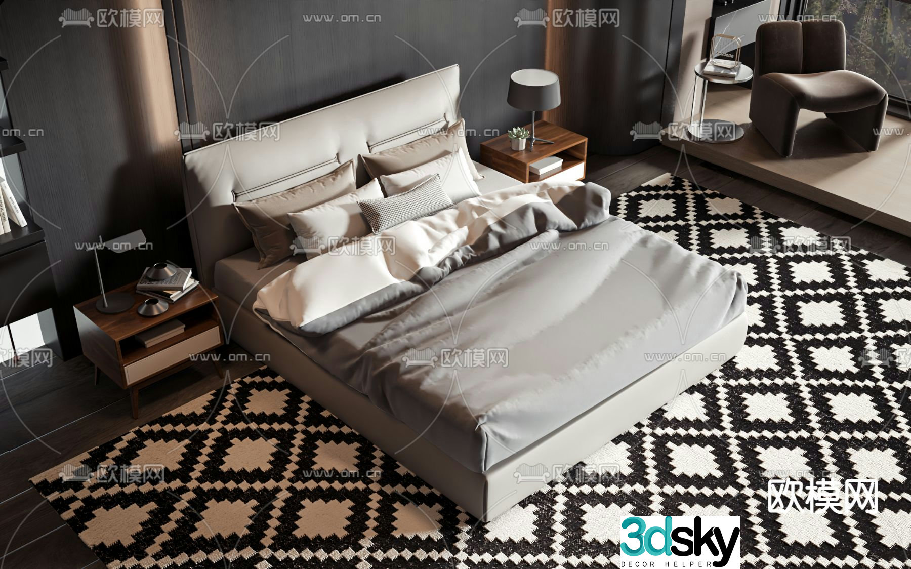 Leather double bed 3d model