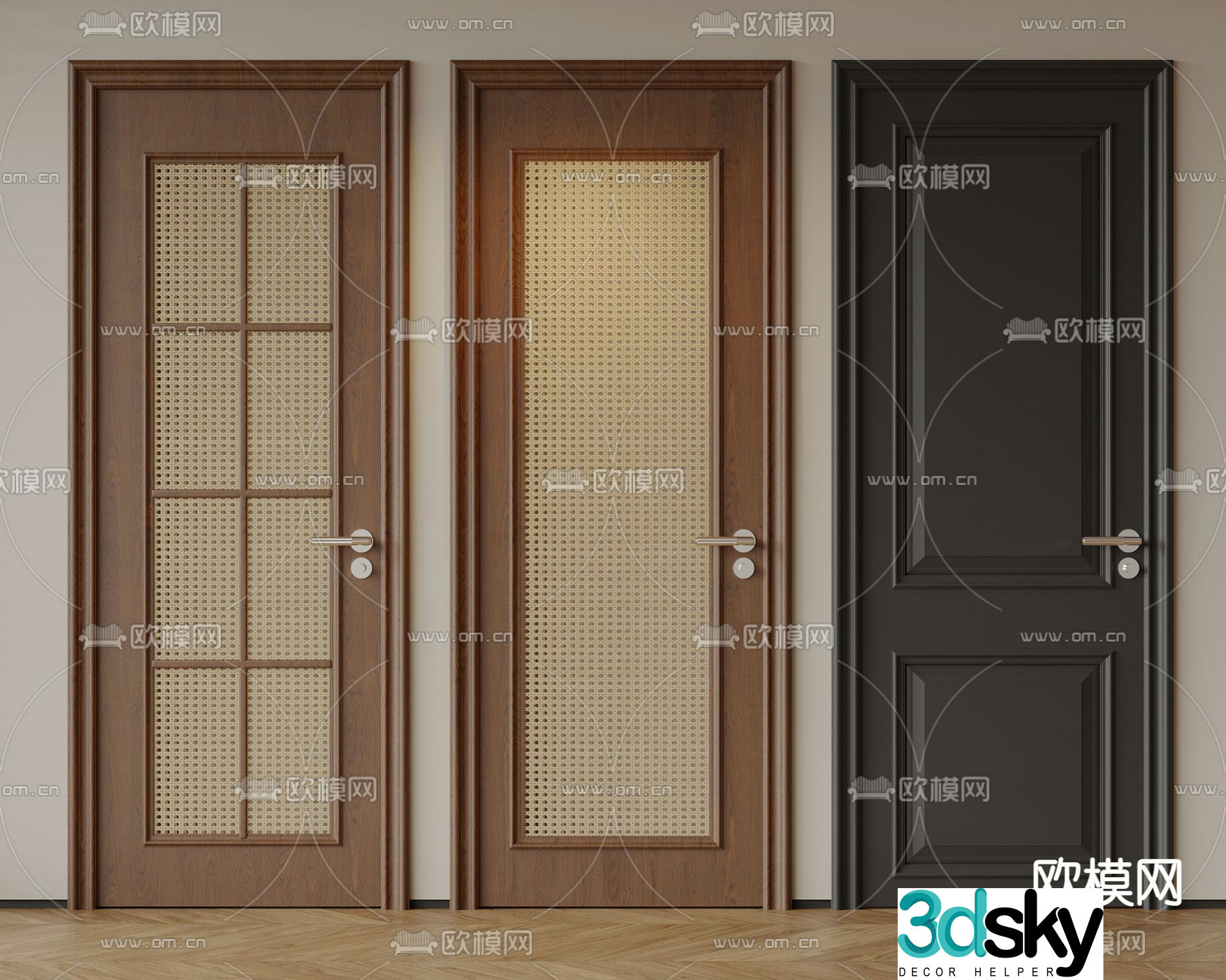 Medium style single-opening door bedroom door swing door 3D model