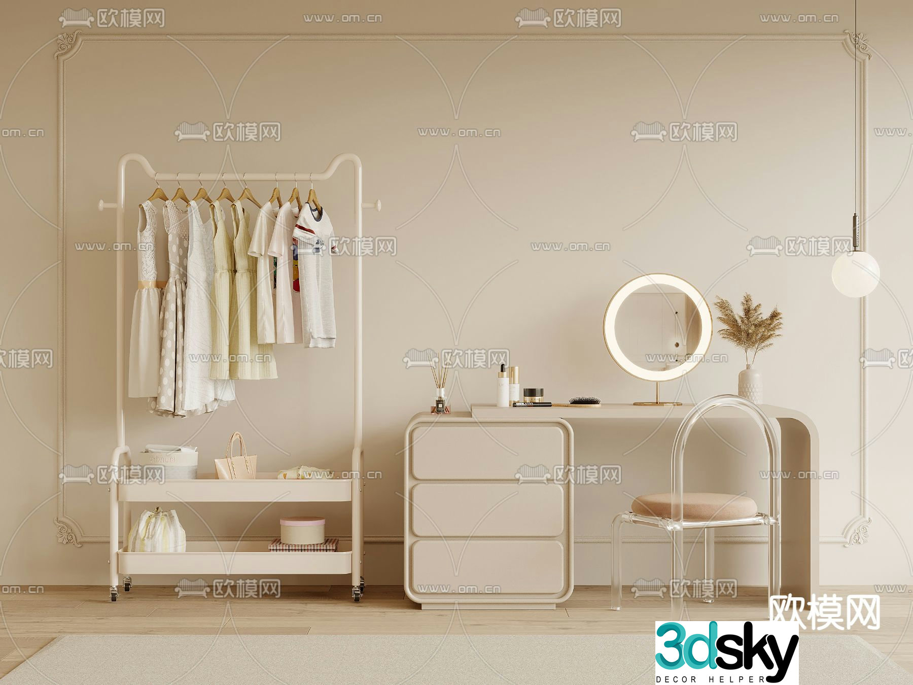 Cream style dresser hanger 3d model
