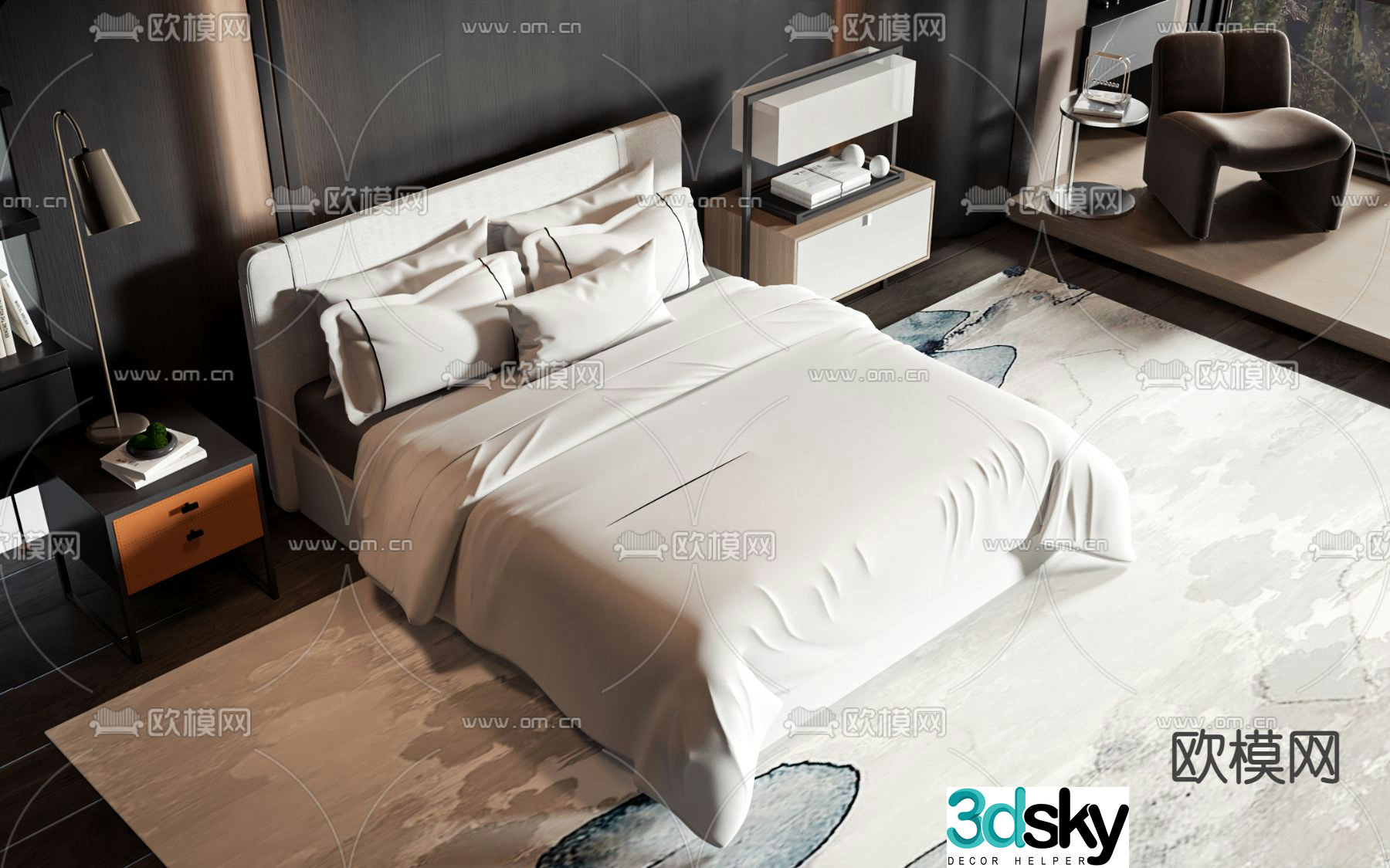 Double bed commercial bed 3d model