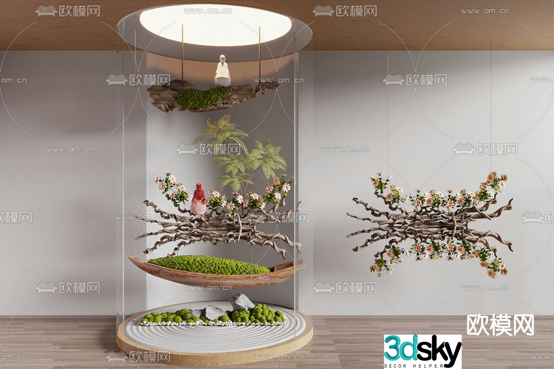 Dead wood green plant landscape moss green plant landscape sketch 3D model