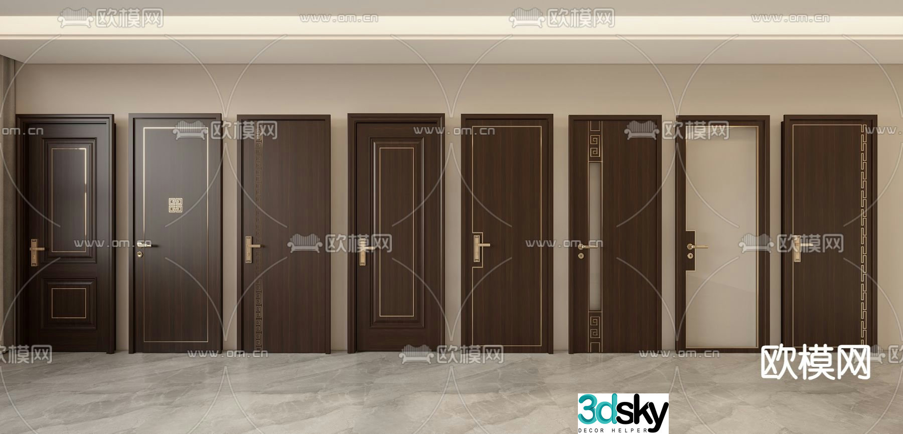 New Chinese style single-opening door swing door bedroom door 3D model