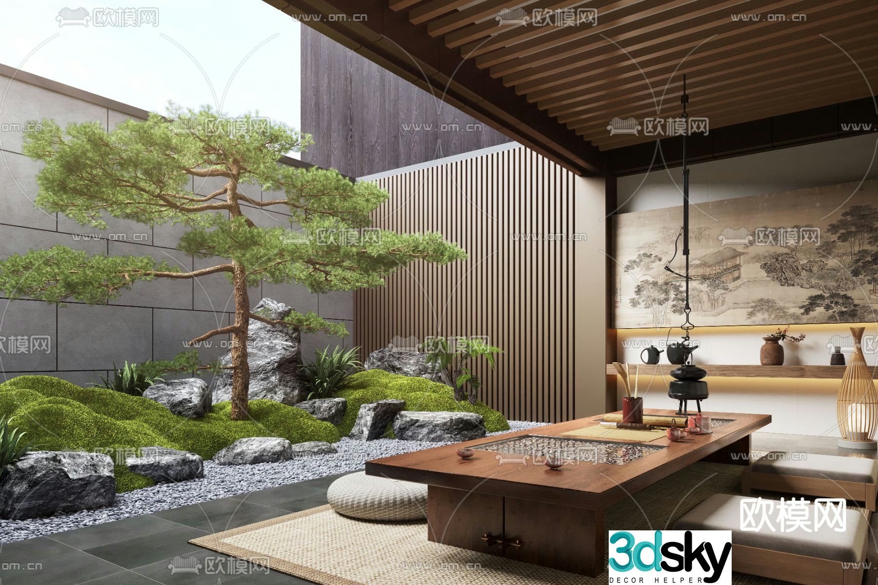 New Chinese style Zen patio courtyard landscape 3D model