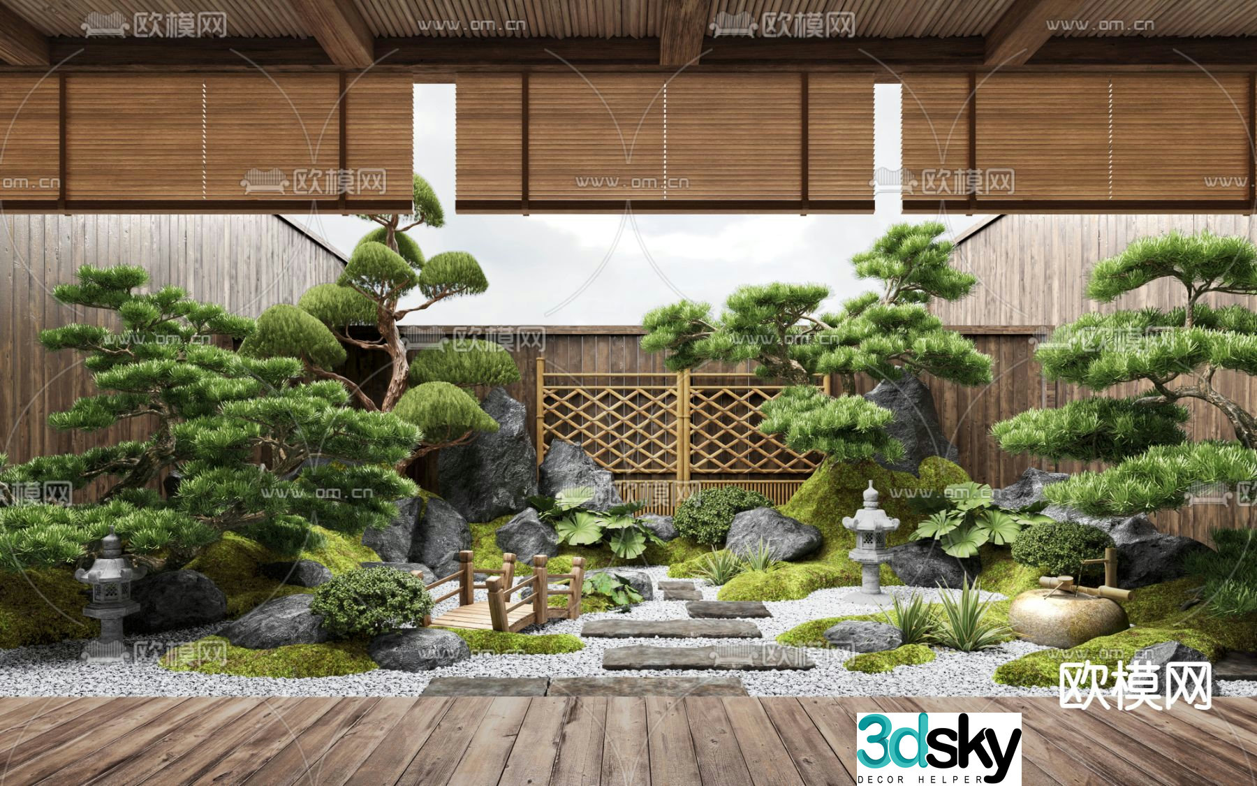 New Chinese style Zen patio courtyard landscape 3D model
