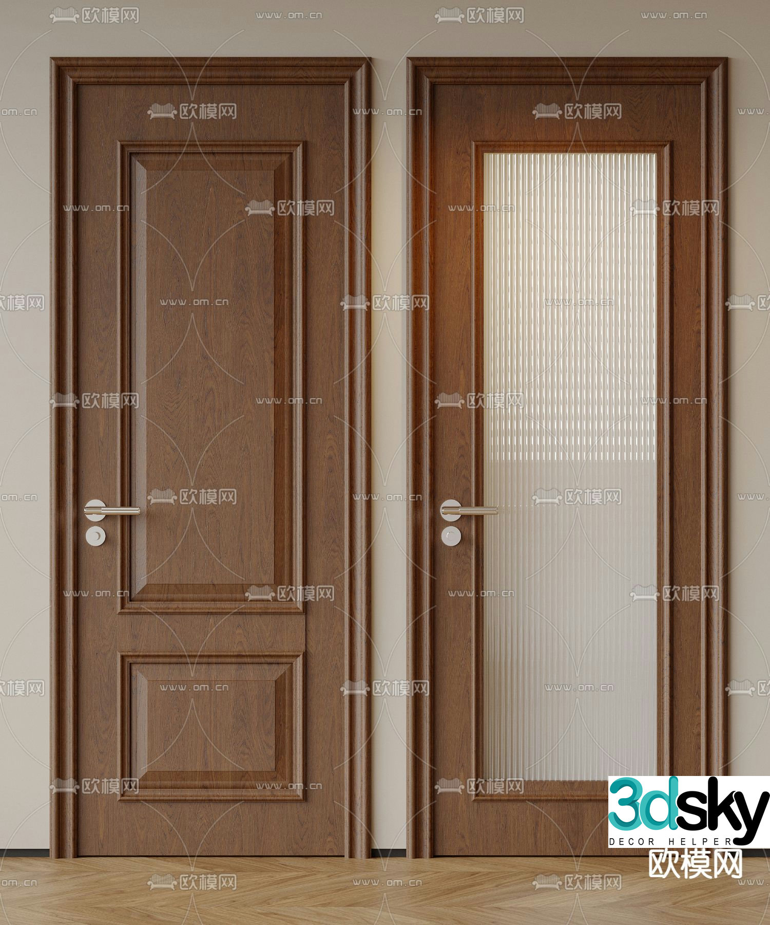 Medium style single-open door bedroom door bathroom door 3d model