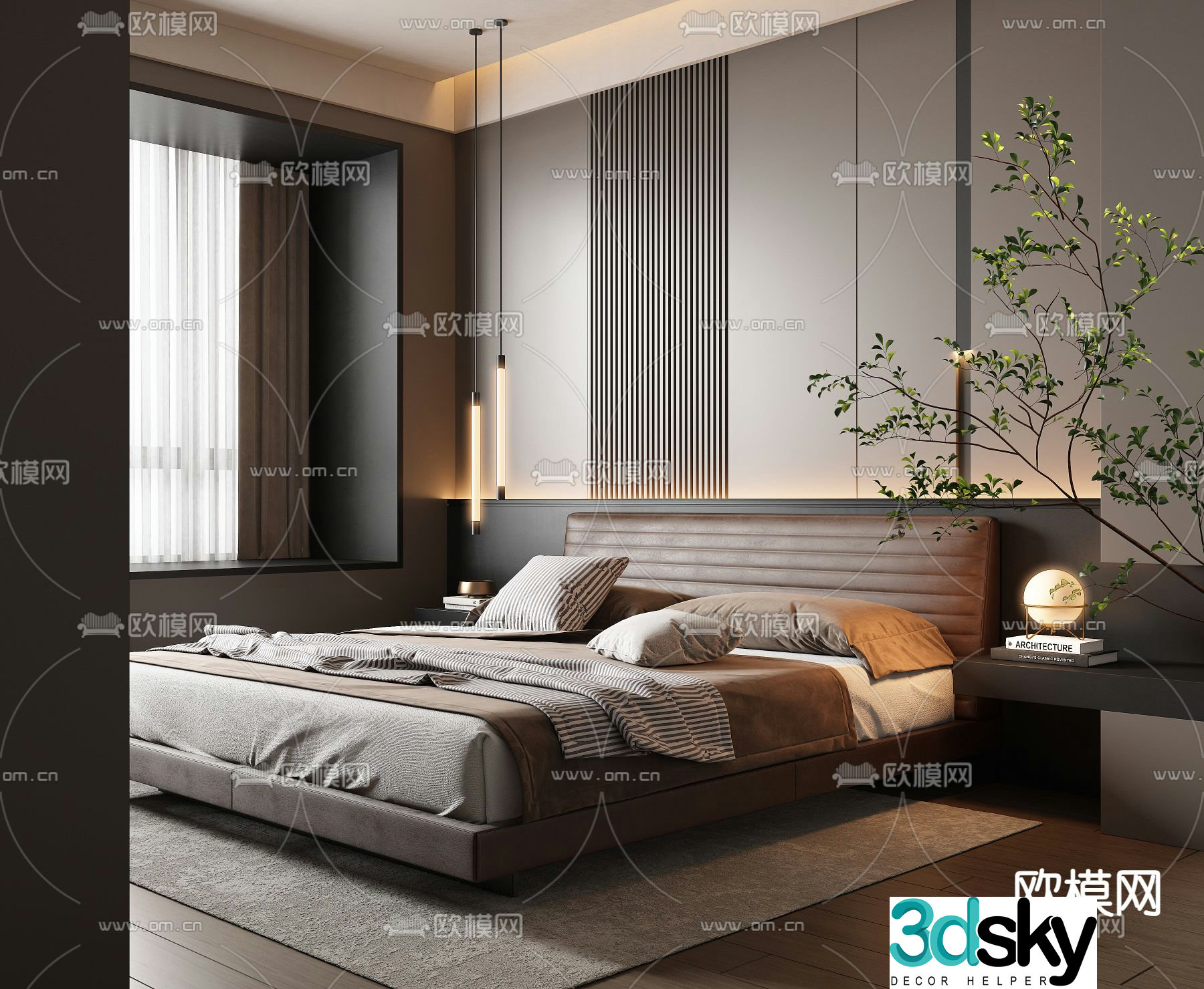 Italian double bed 3d model