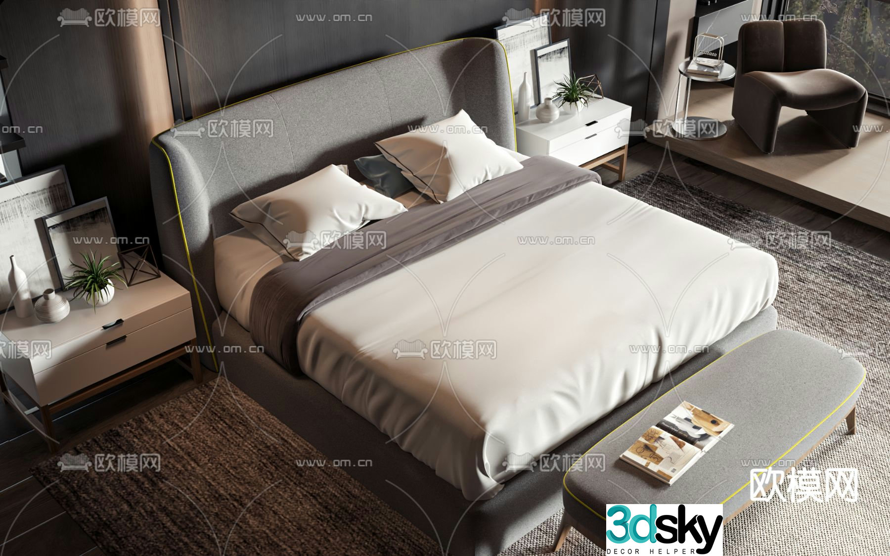 Modern double bed 3d model
