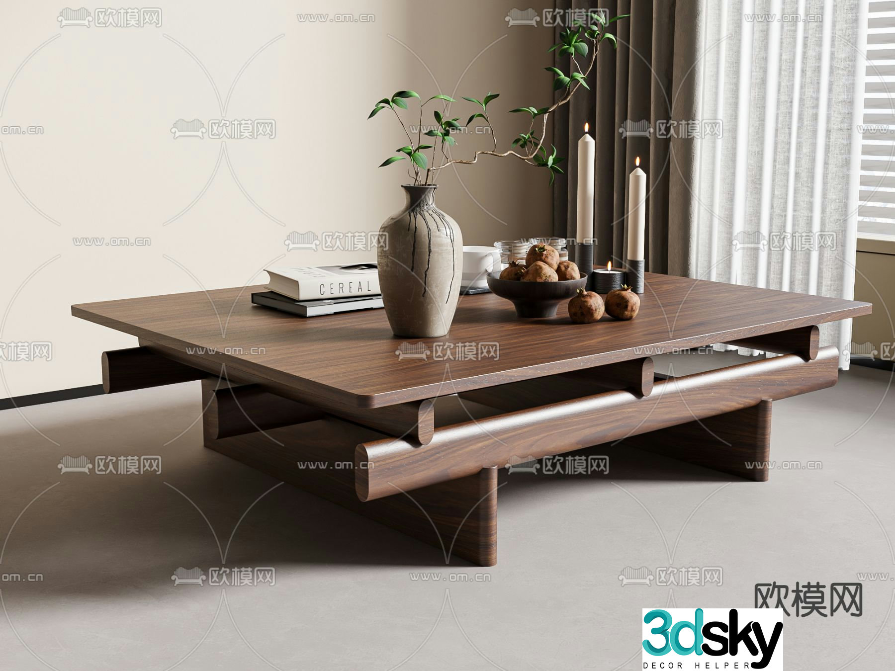 Medieval style coffee table solid wood coffee table 3d model