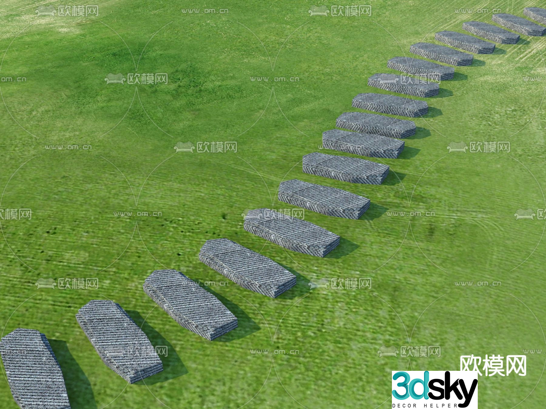 Garden Road Paving Tingbu Bluestone Slab 3D Model