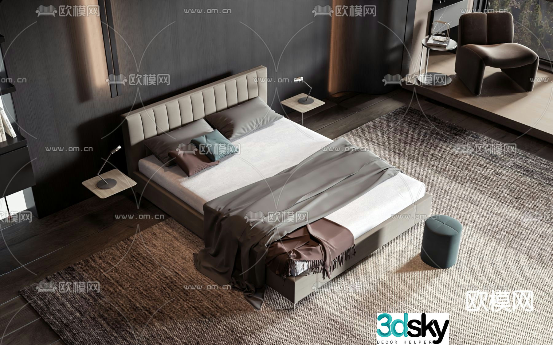 Modern double bed 3d model