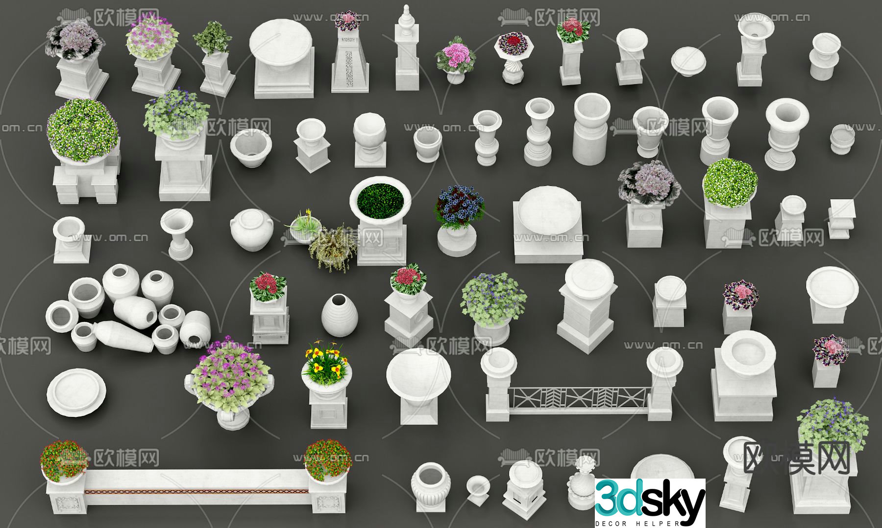 Outdoor flower bed flower trough flower bowl 3D model