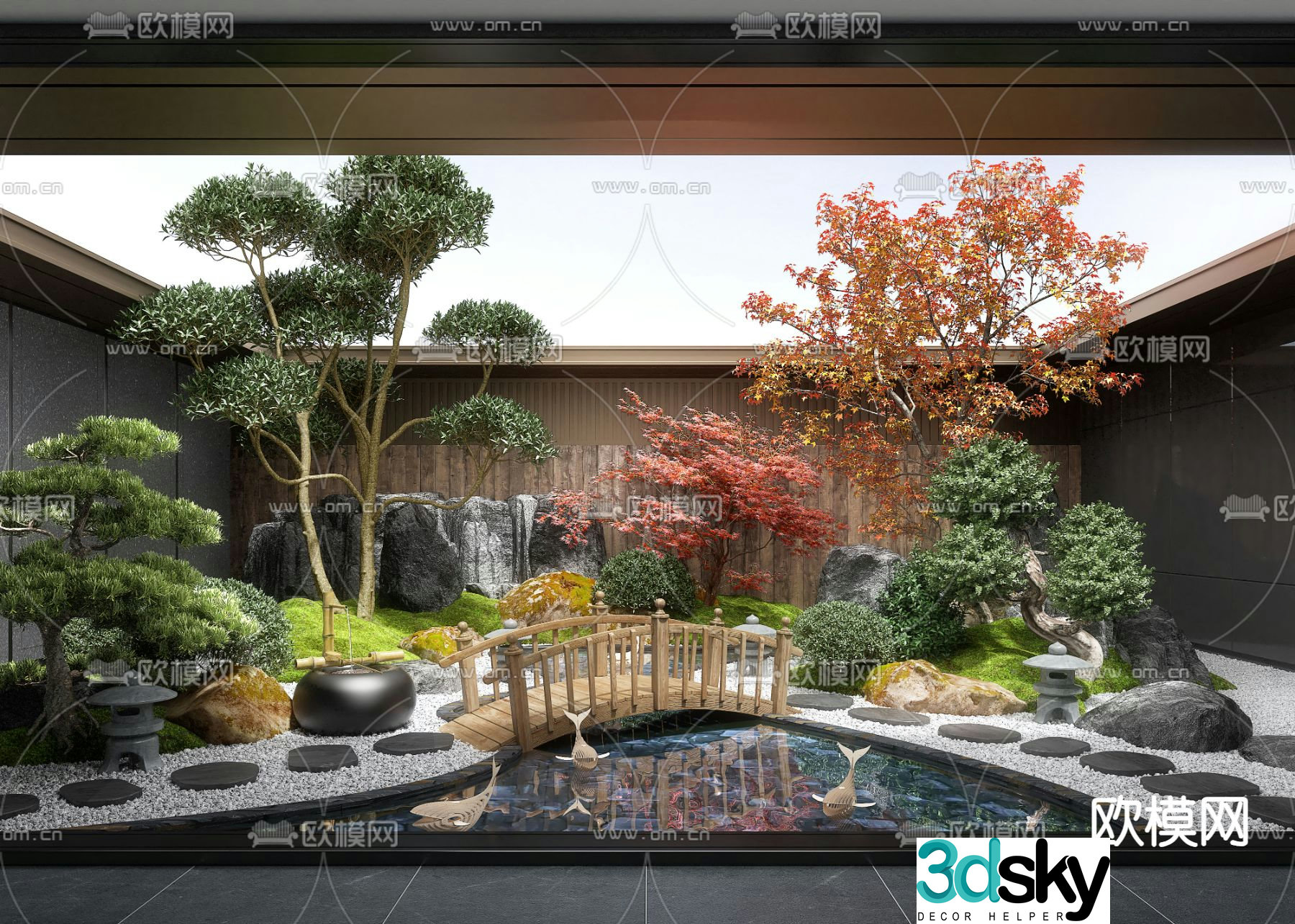 Courtyard landscape plant landscaping flowing water bowl 3D model