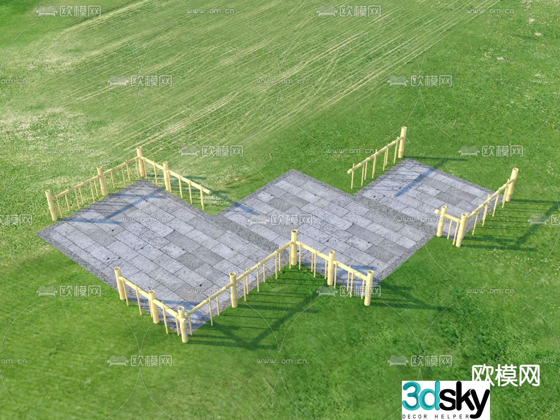 Garden Road Paving Tingbu Bluestone Slab Railing 3D Model