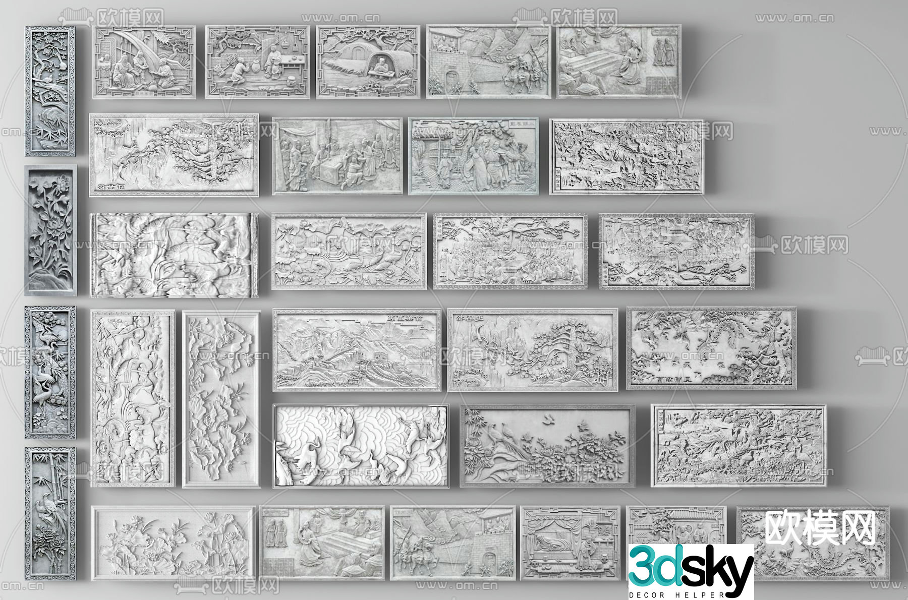 Chinese relief wall stone carving brick carving wall carving 3D model