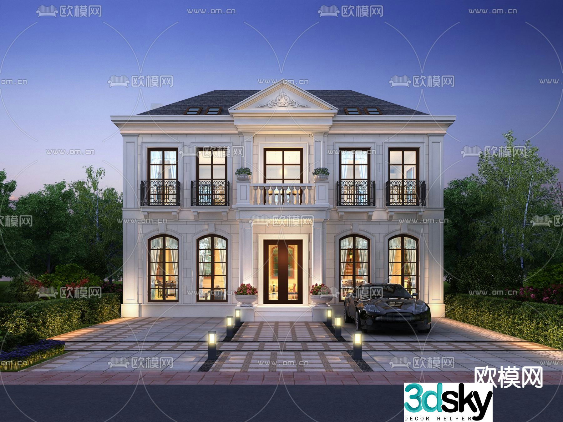 3D model of villa appearance in simplified