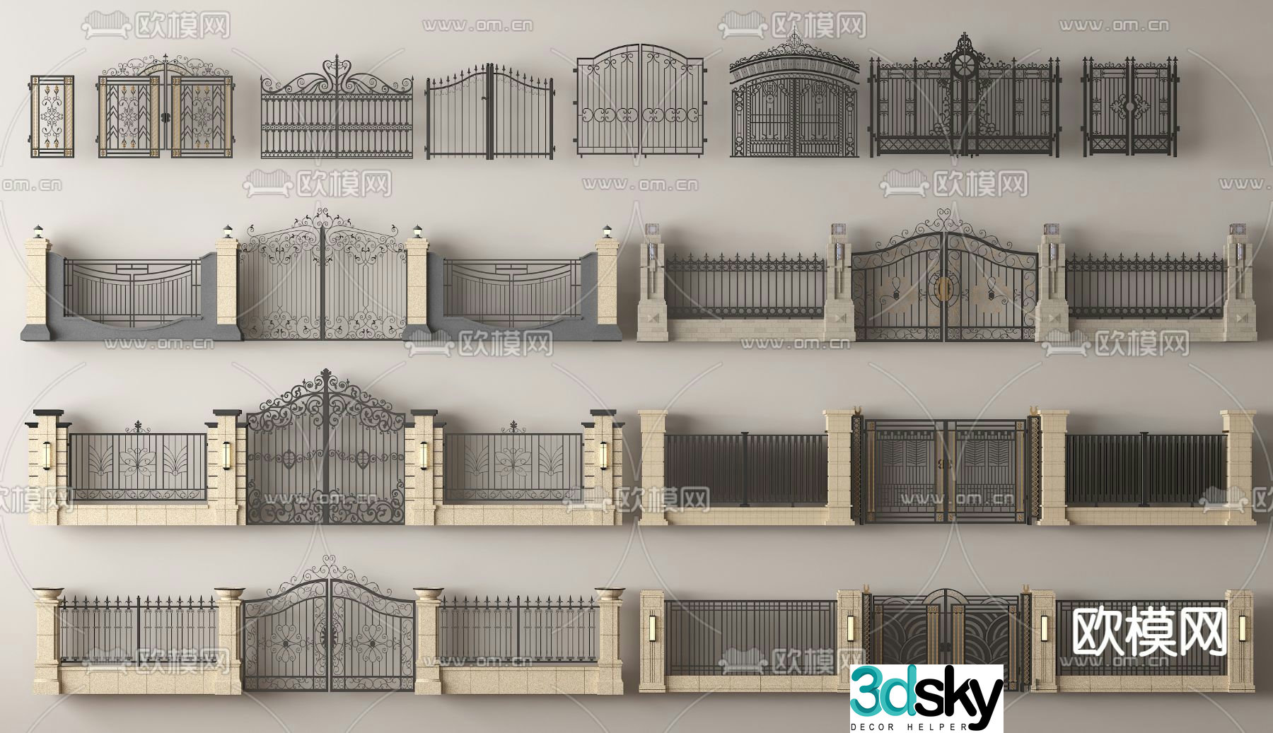 French wrought iron gate villa gate courtyard gate 3d model