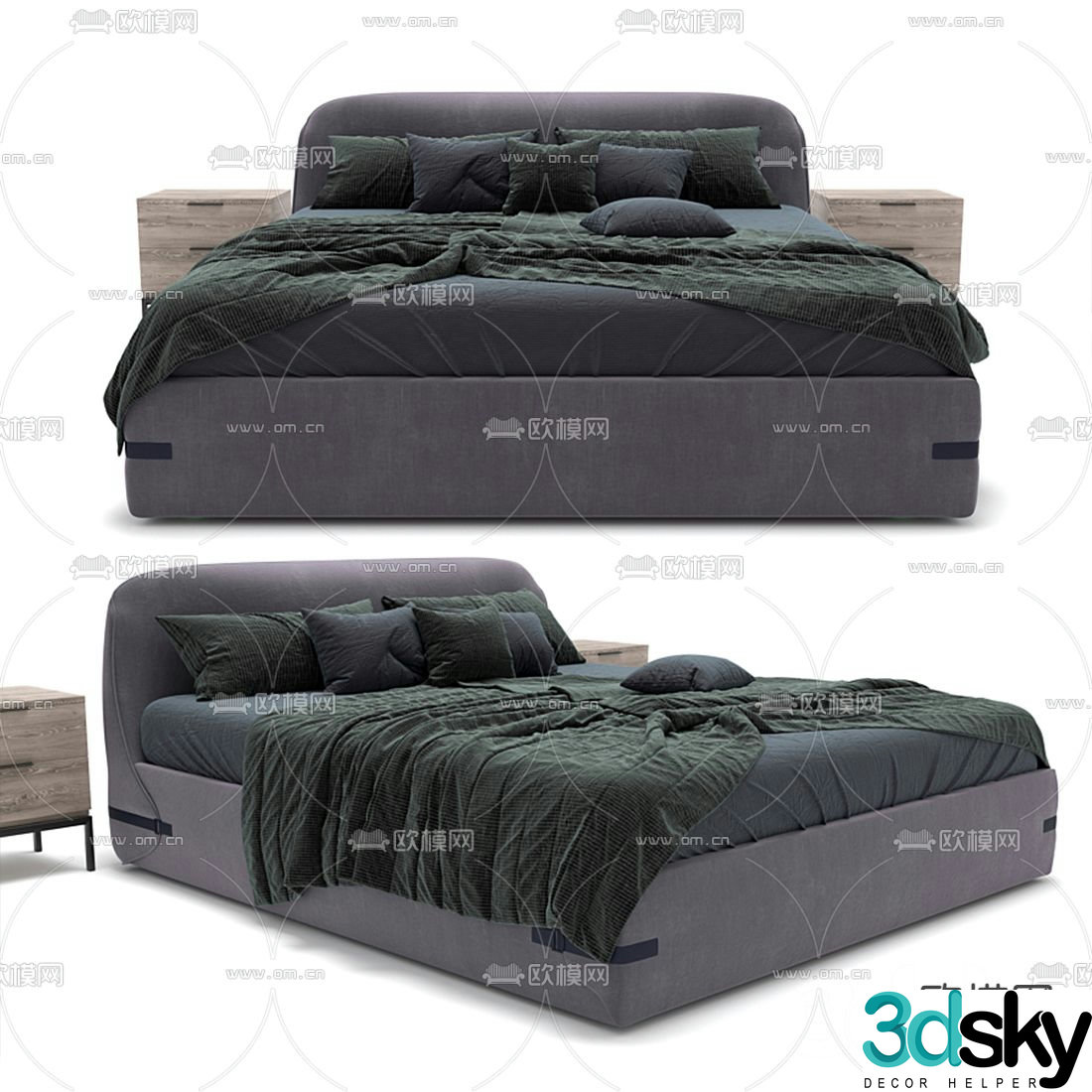 Fabric bed double bed 3d model