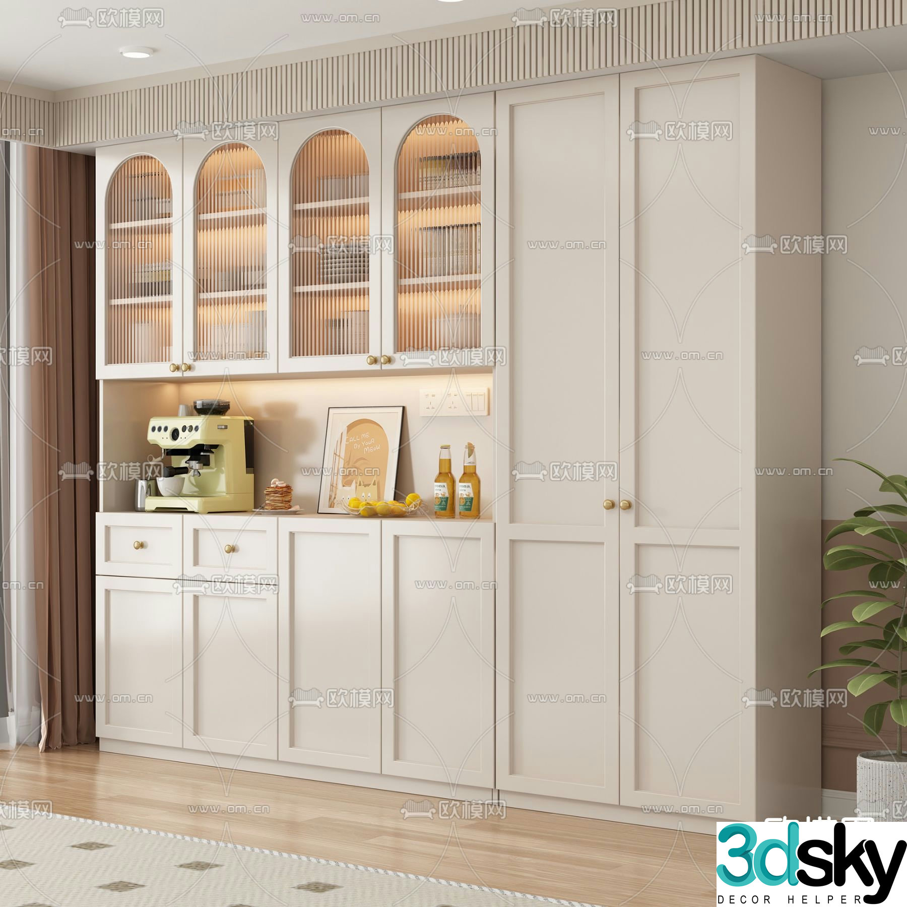 Creamy sideboard wine cabinet 3d model