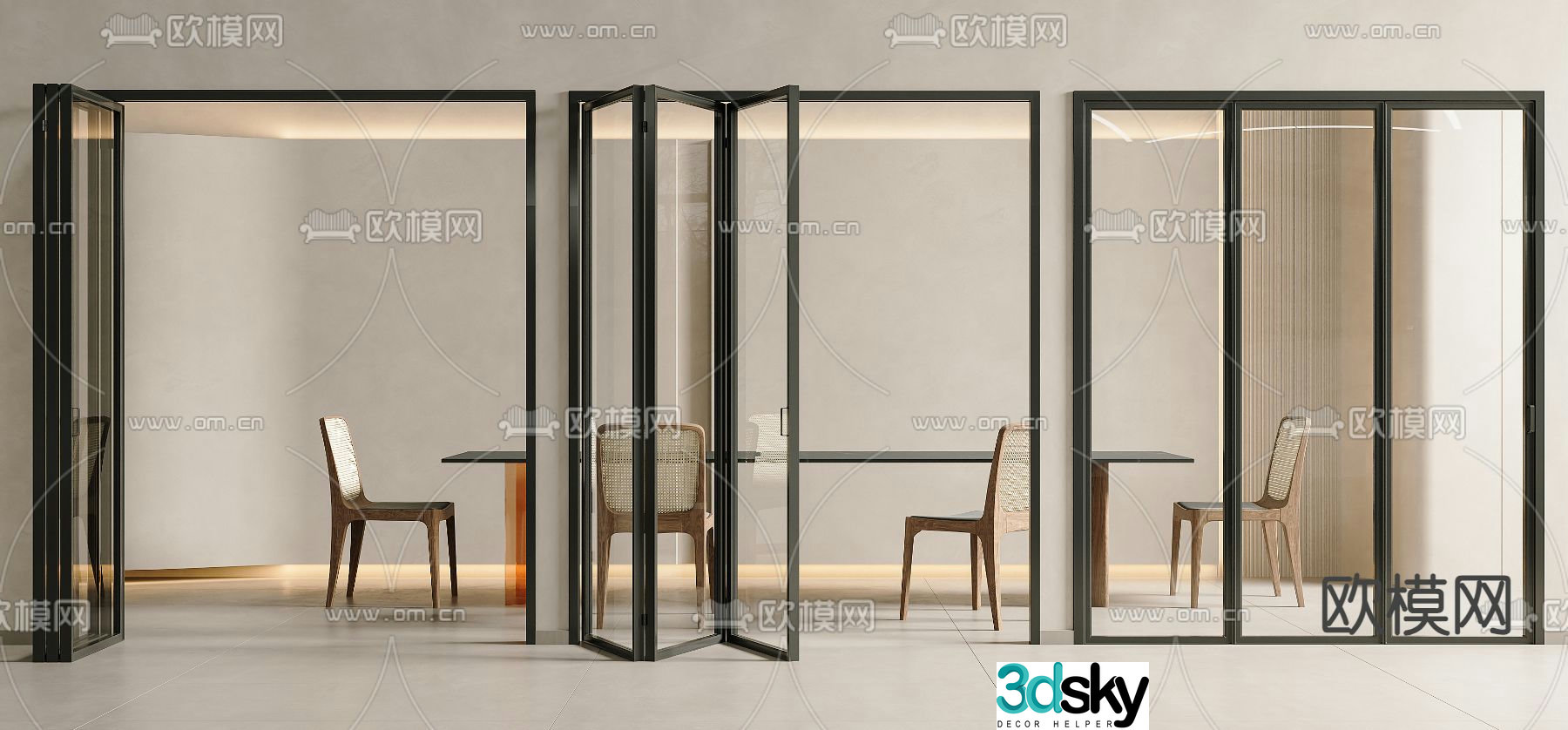 Sliding door glass folding door 3d model