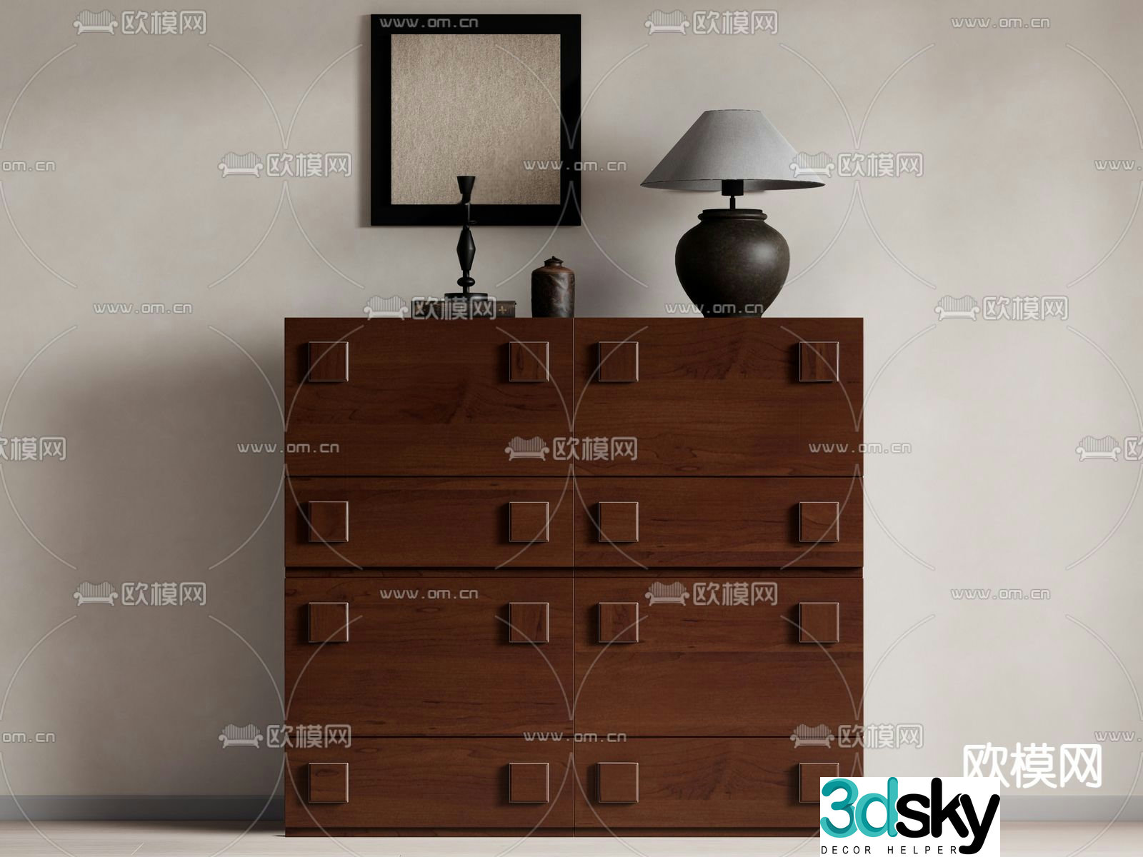 Middle-aged side cabinet chest cabinet 3d model