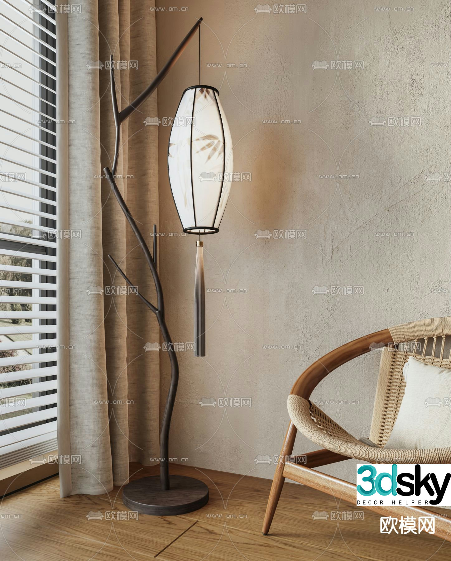 New Chinese style floor lamp Zen floor lamp lantern 3d model