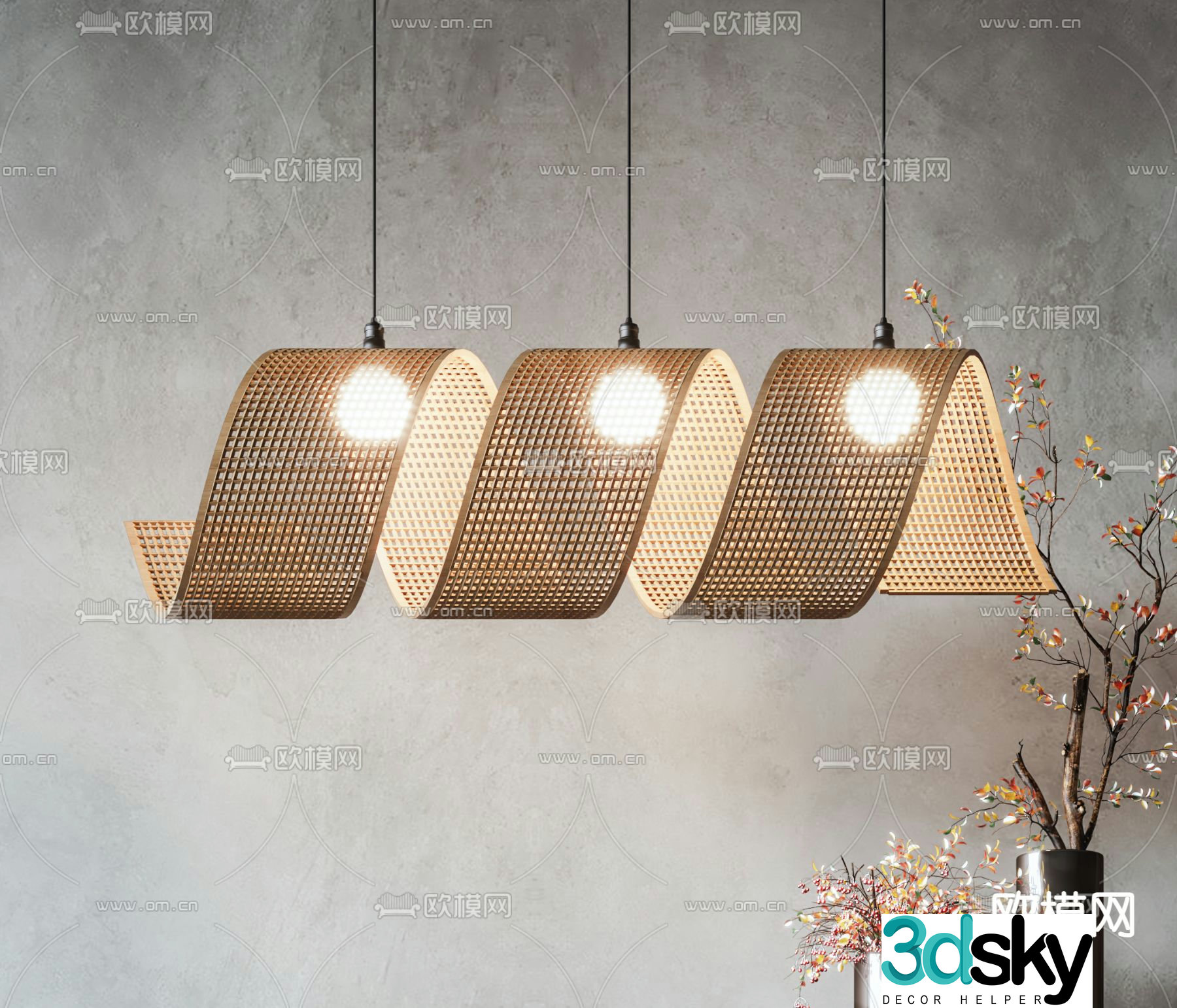 New Chinese style rattan chandelier curling chandelier 3d model
