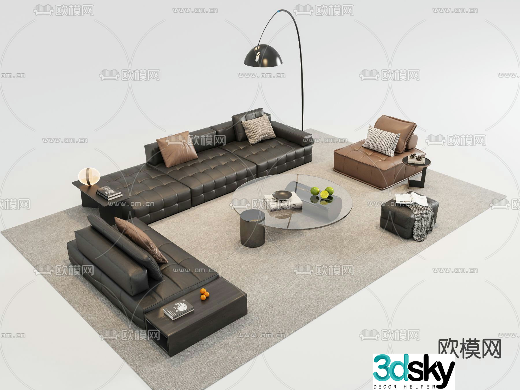 Modern modular sofa leather sofa 3d model
