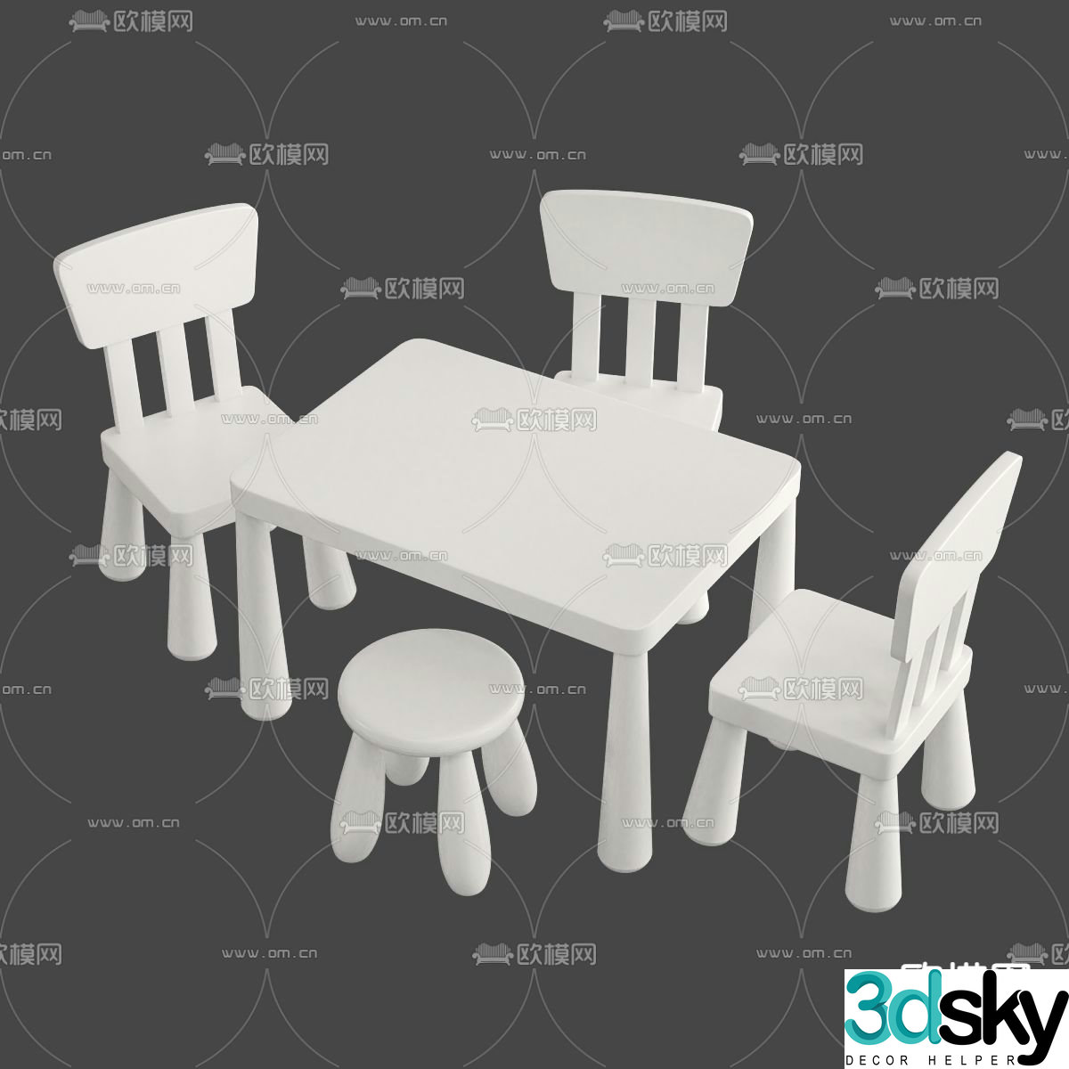 Children’s table and chair toy table game table 3d model