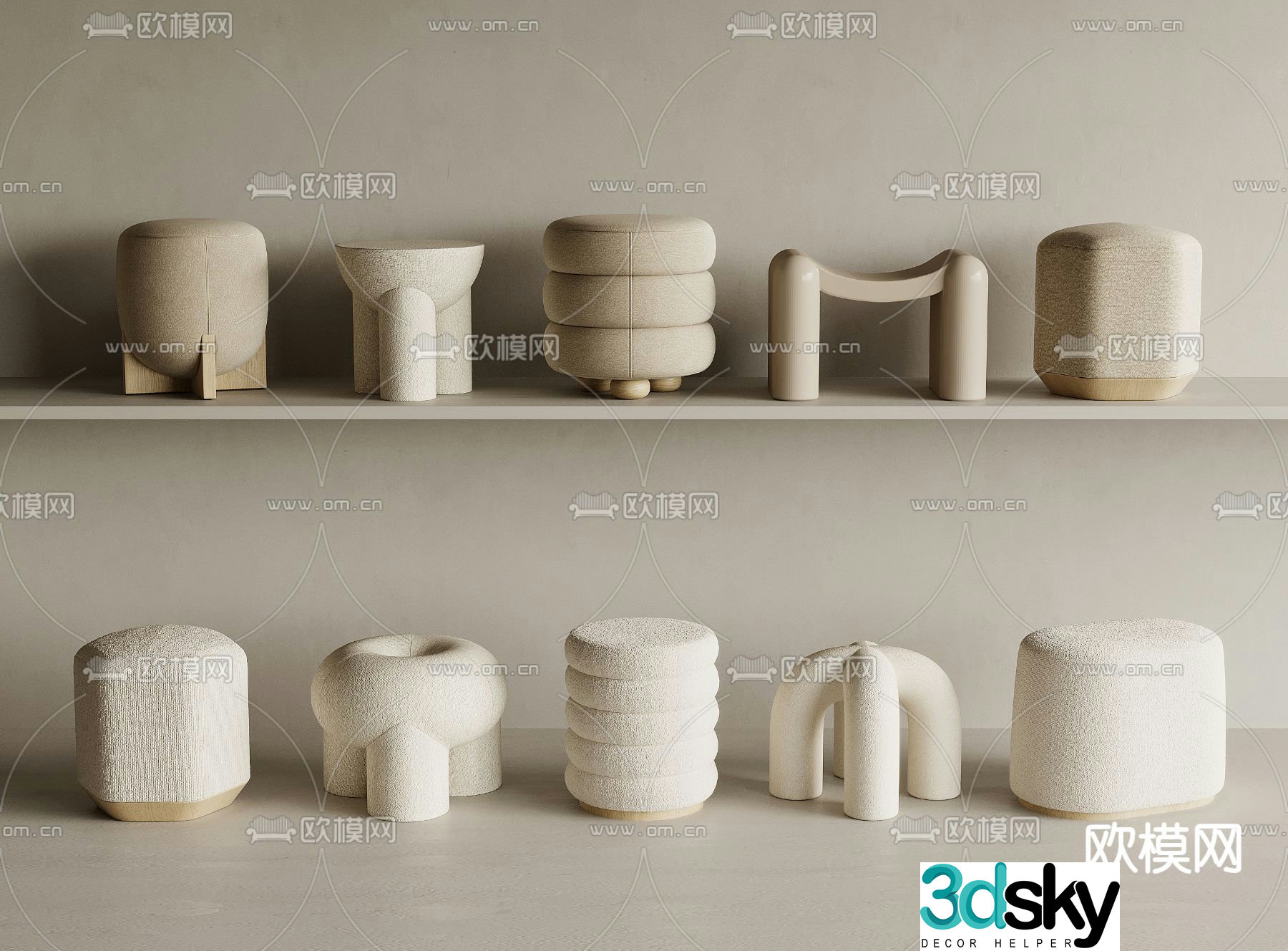 Sofa stool round stool low stool 3d model