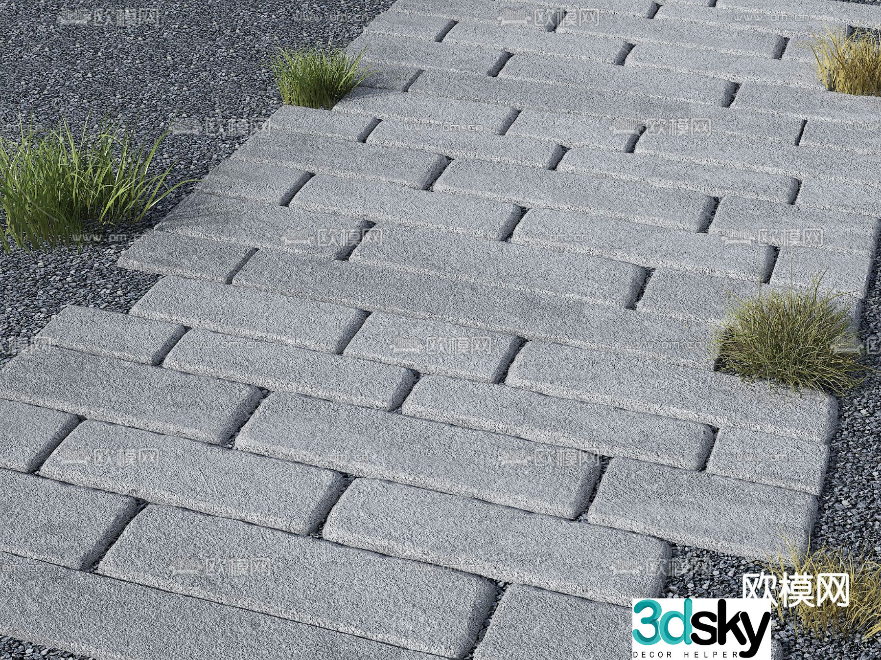 Old stone slab Chinese style stone road 3D model