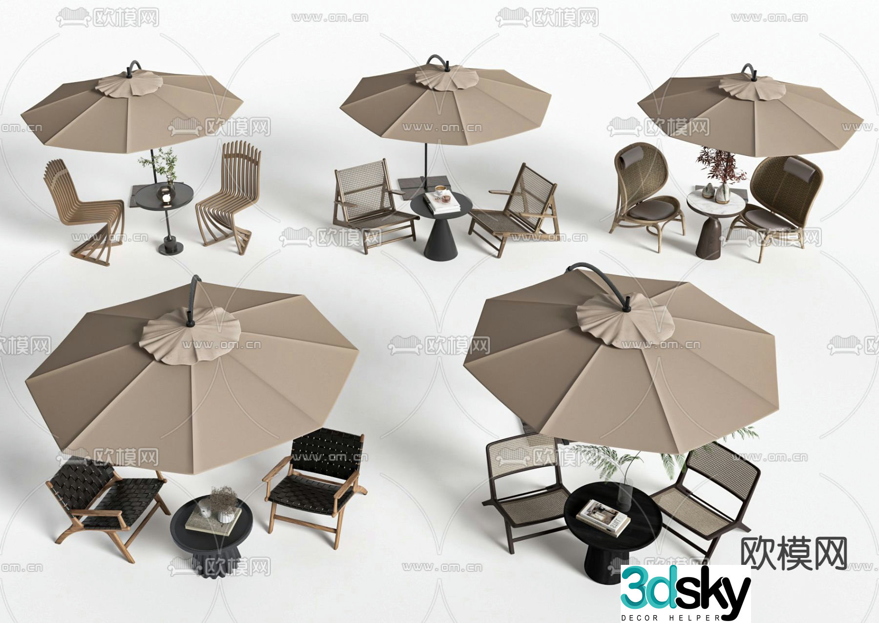 Wabi-sabi style leisure chair outdoor table and chair 3d model