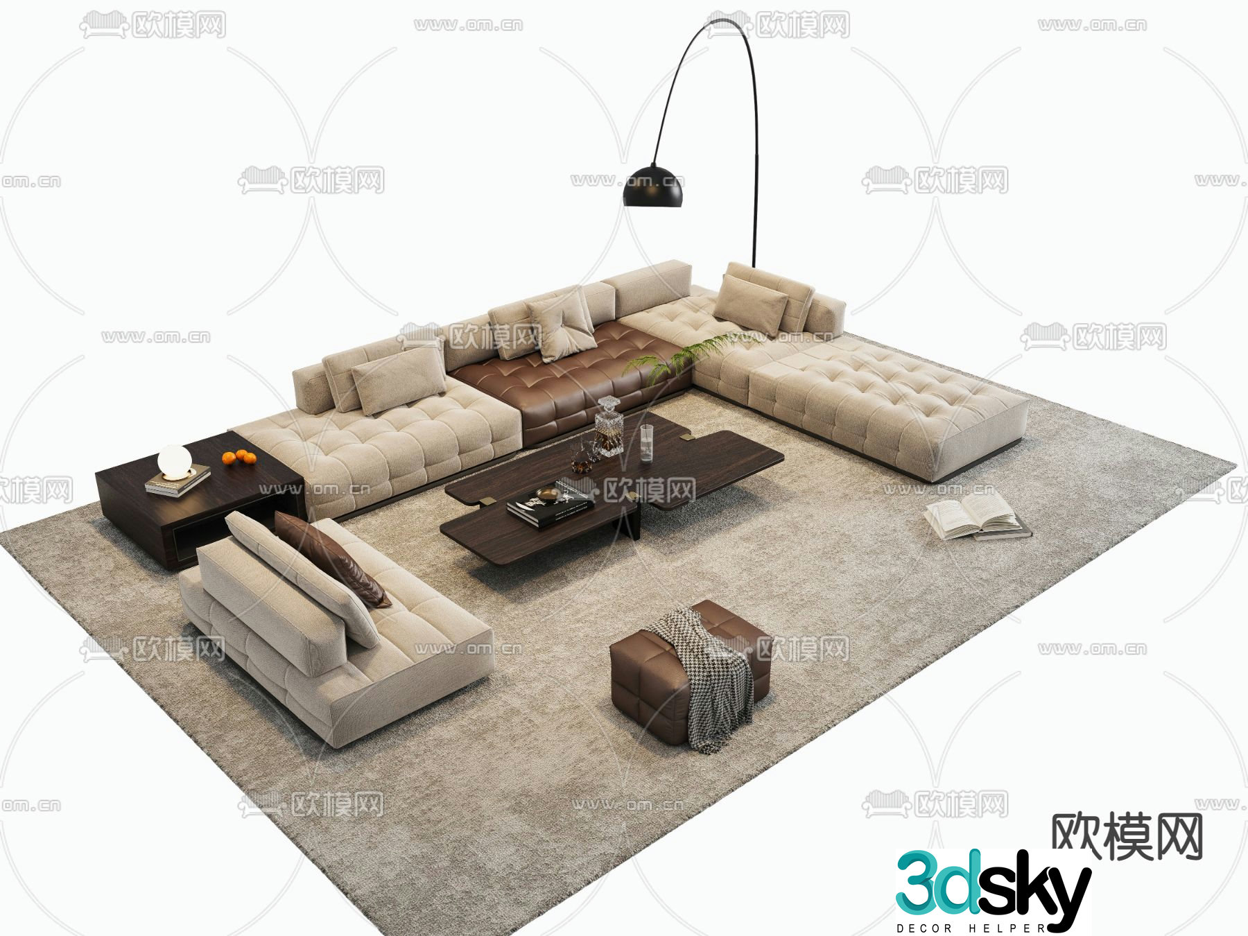 Sofa coffee table combination corner sofa 3d model