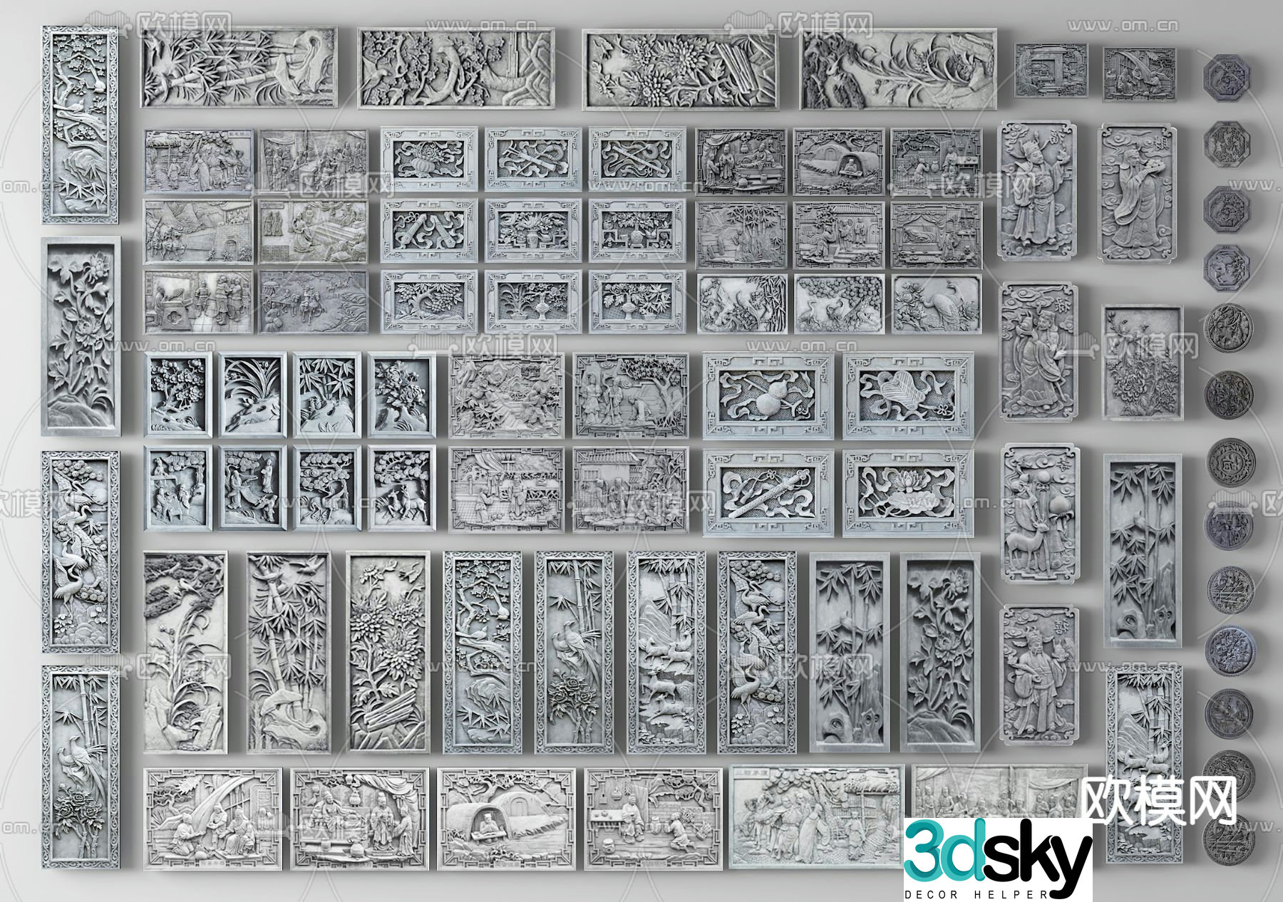 Chinese relief wall stone carving brick carving wall carving 3D model