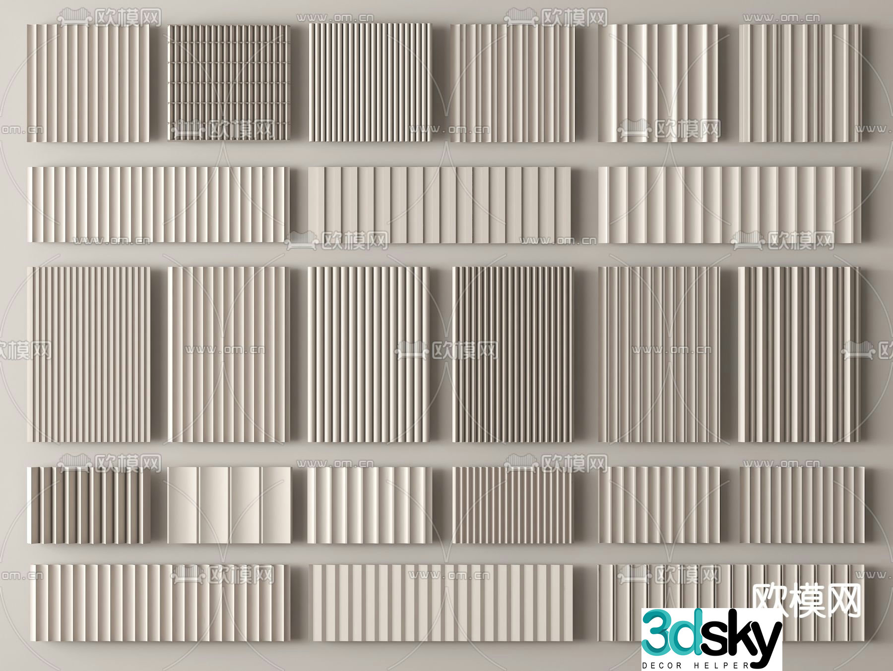 Wainscoting Great Wall Board Grating Board Corrugated Board 3D model
