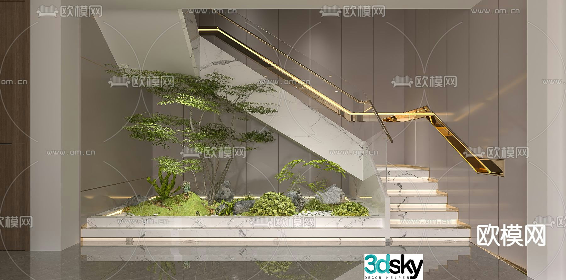 Stairwell landscape green plants indoor landscape 3d model