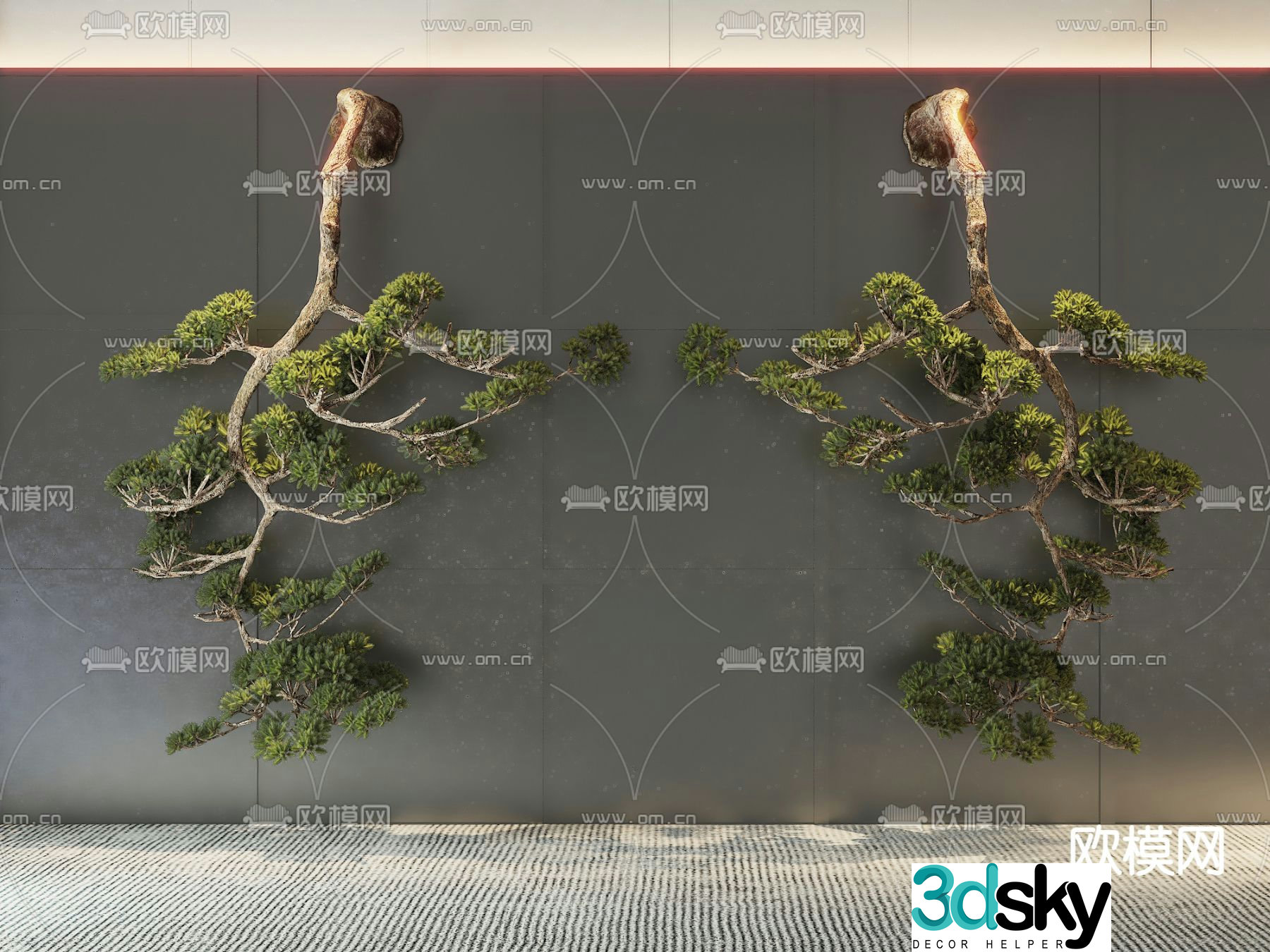 Landscape sketch hanging plant pine tree installation 3D model