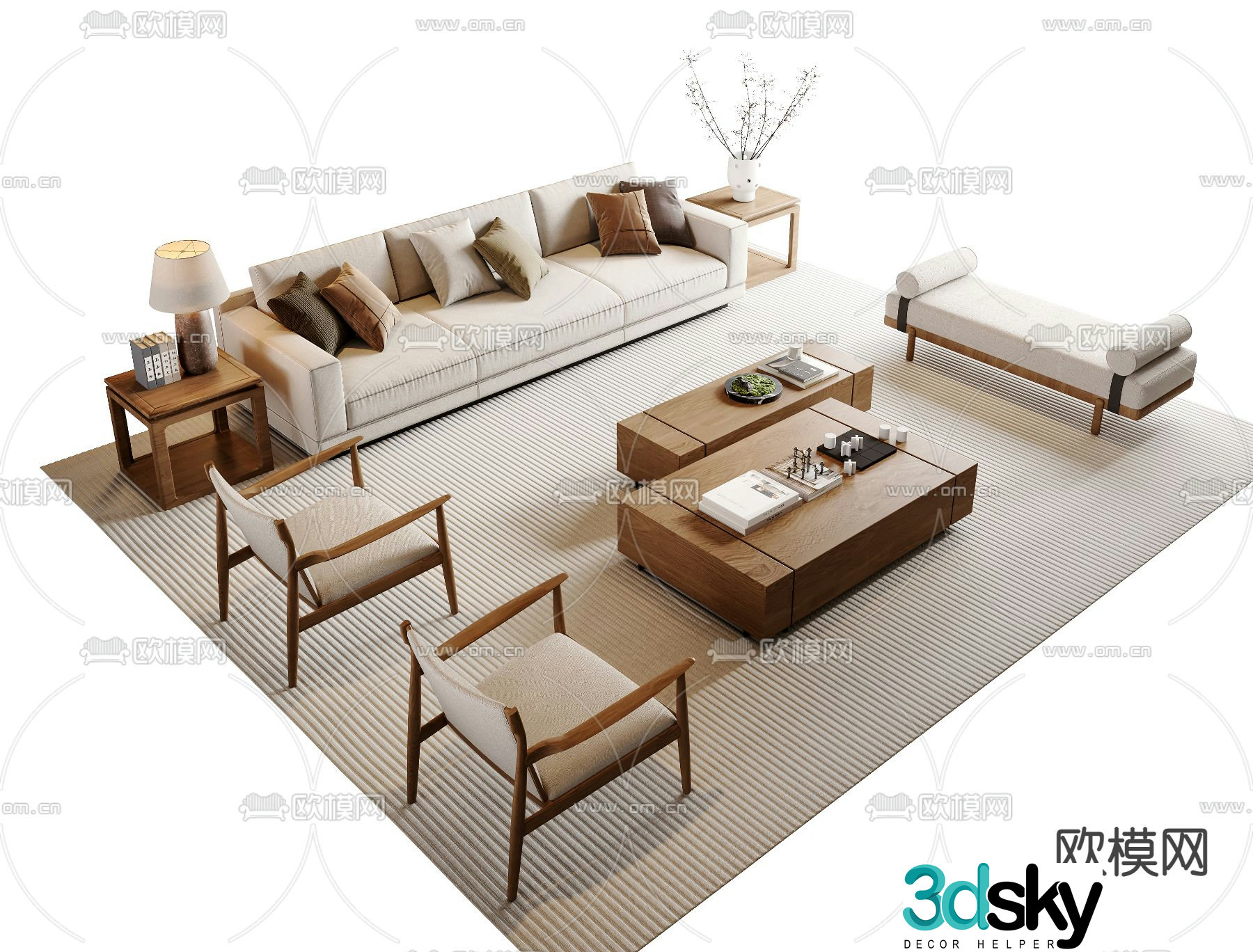 New Chinese style sofa coffee table combination leisure sofa 3d model