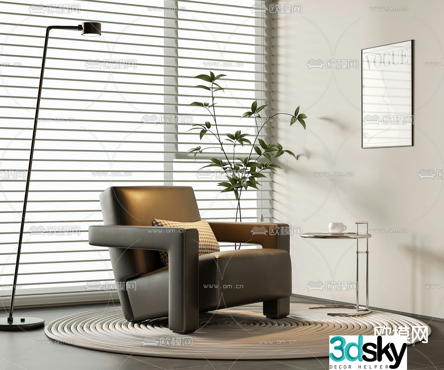 Leather sofa leisure sofa single sofa 3d model