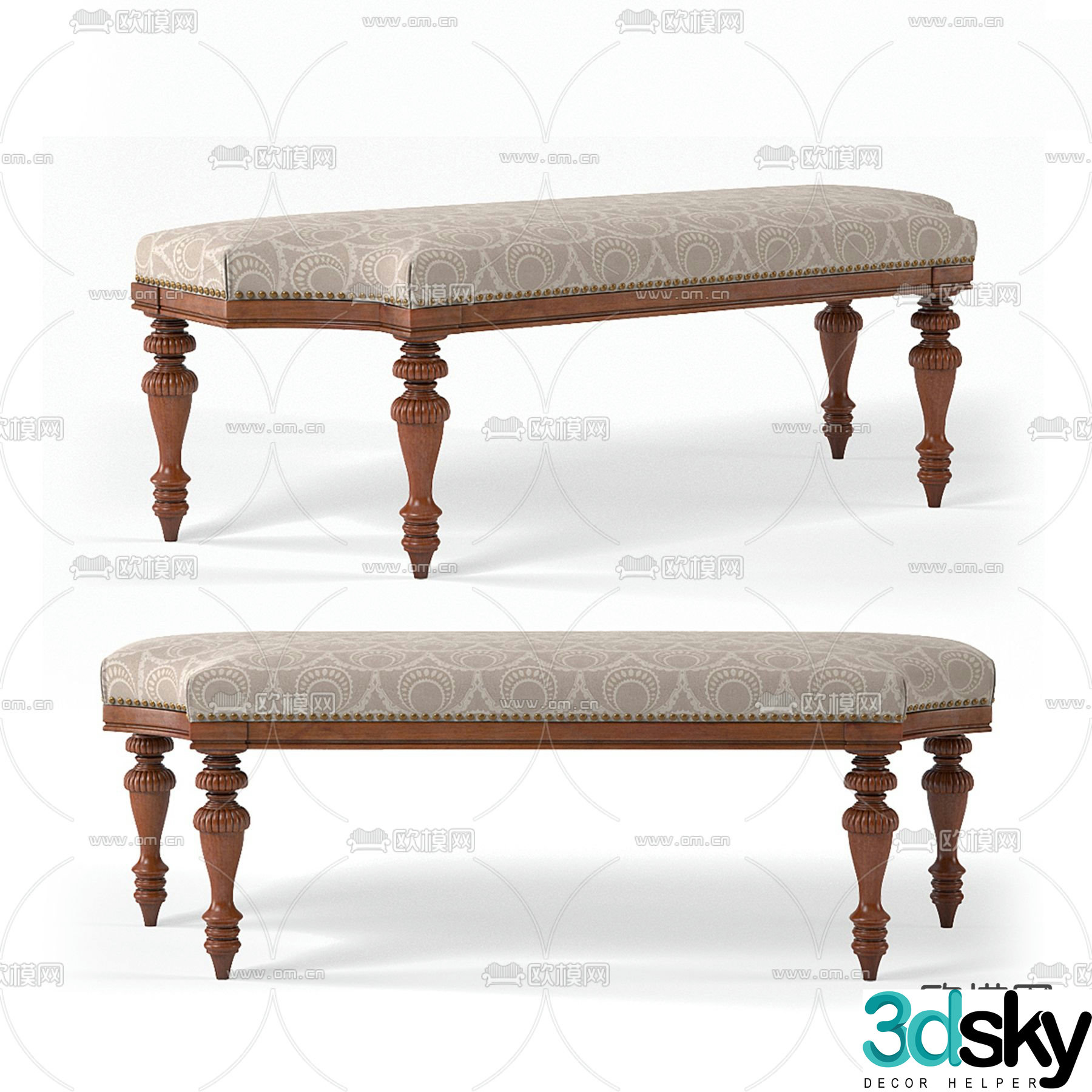 Tuxedo bench stool 3d model