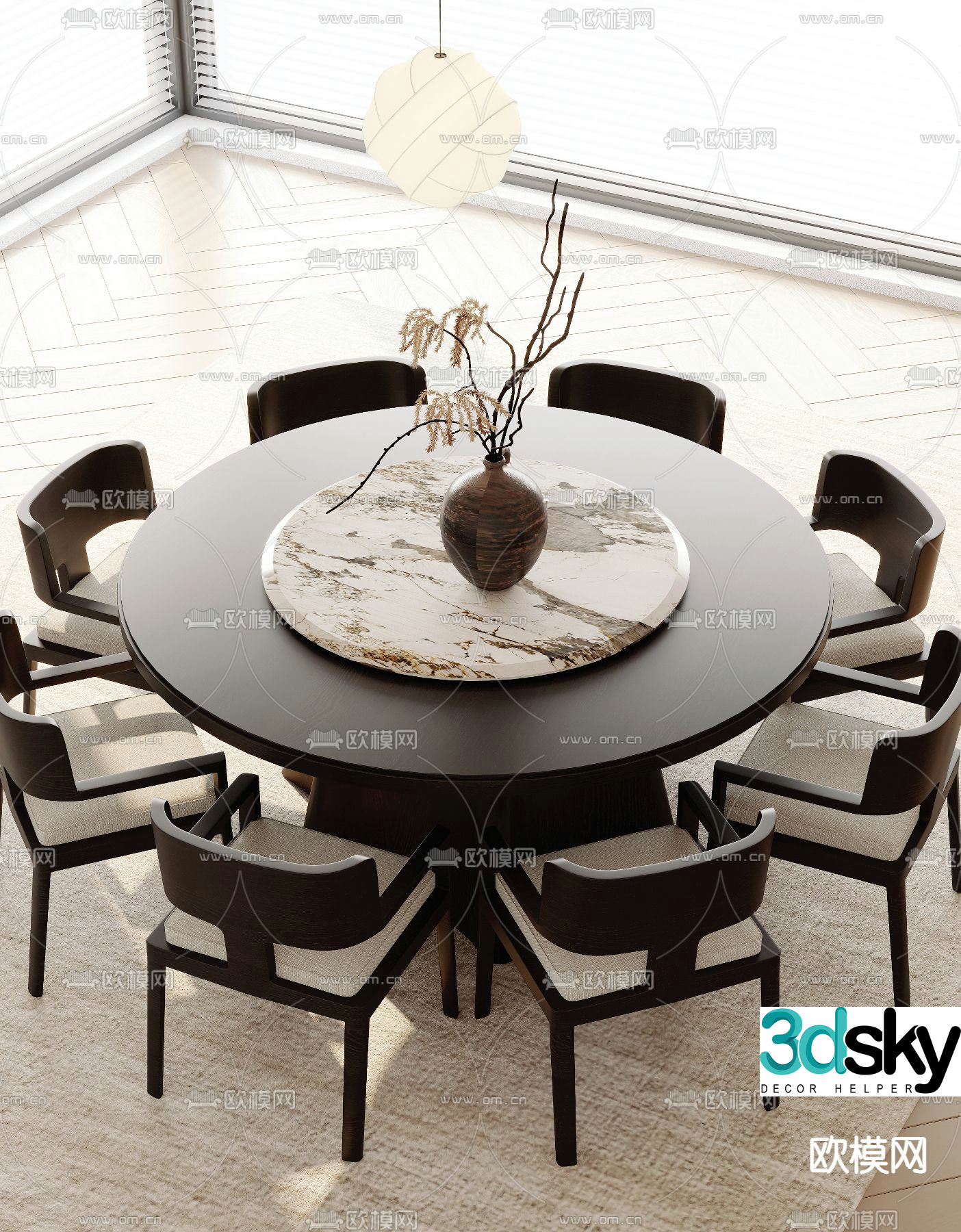 Wabi-sabi dining table and chairs 3d model