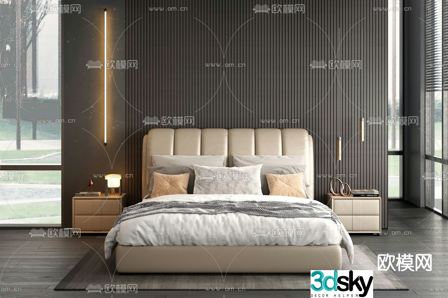 Leather double bed 3d model