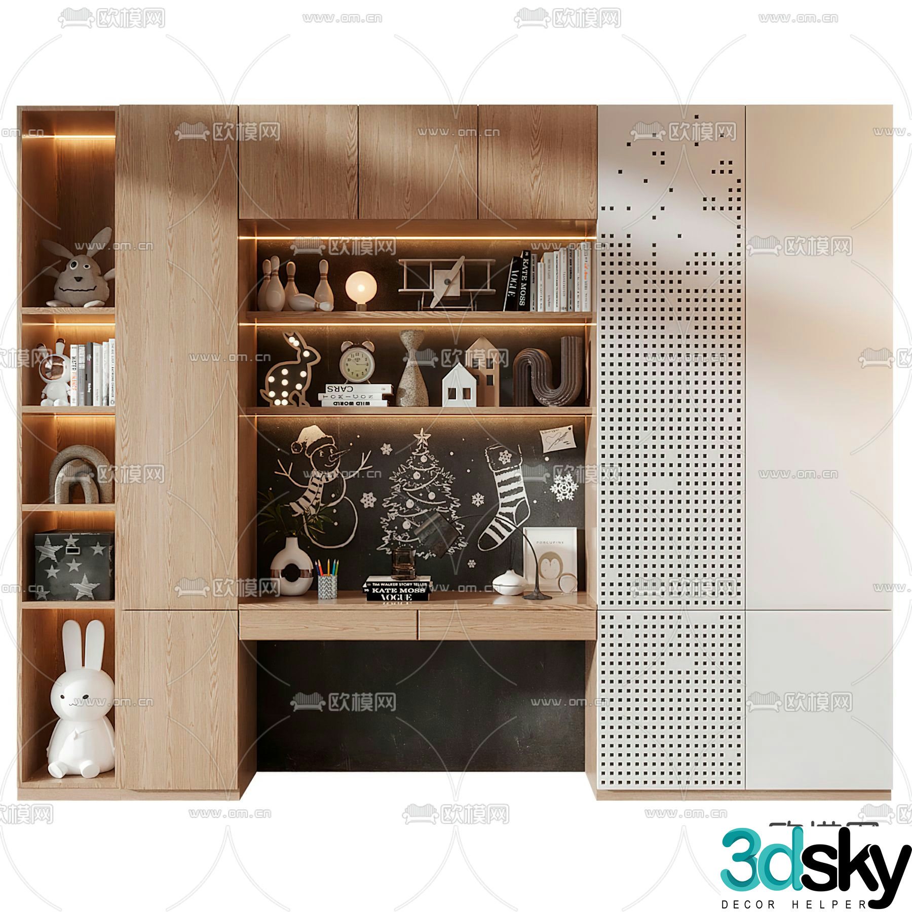 Children’s wardrobe desk integrated cabinet 3D model