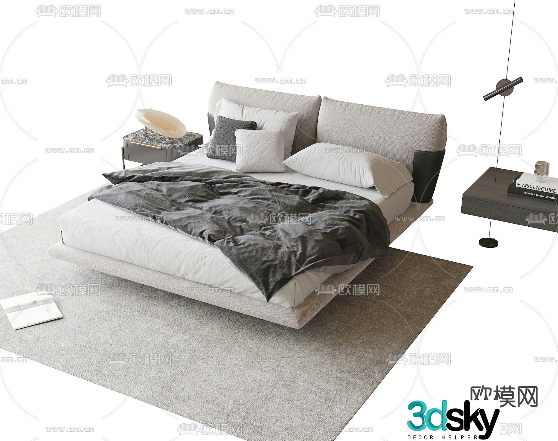 Modern double bed suspended bed 3d model