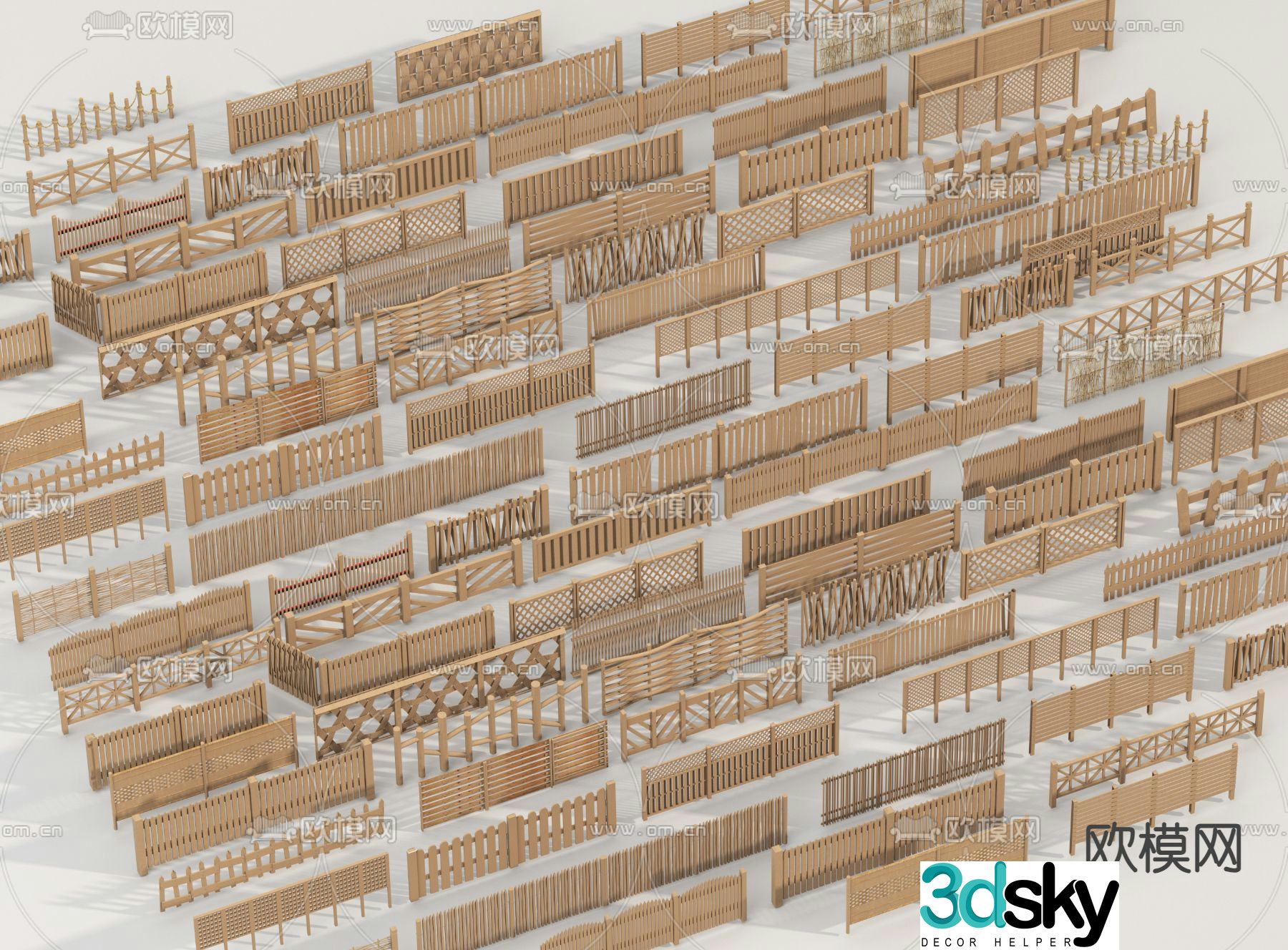 Chinese railing guardrail fence bamboo fence wall 3d model