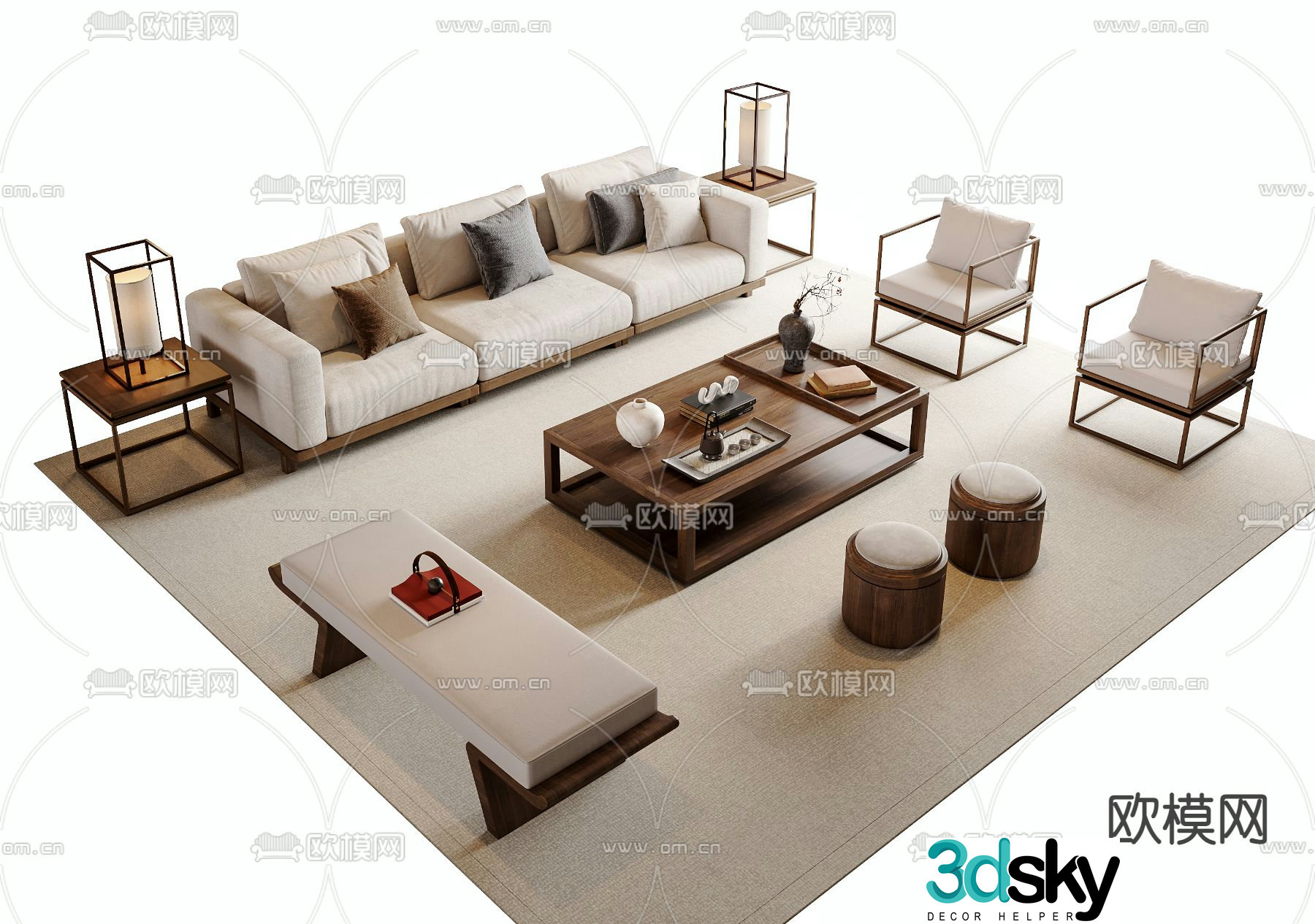 New Chinese style sofa coffee table combination leisure sofa 3d model