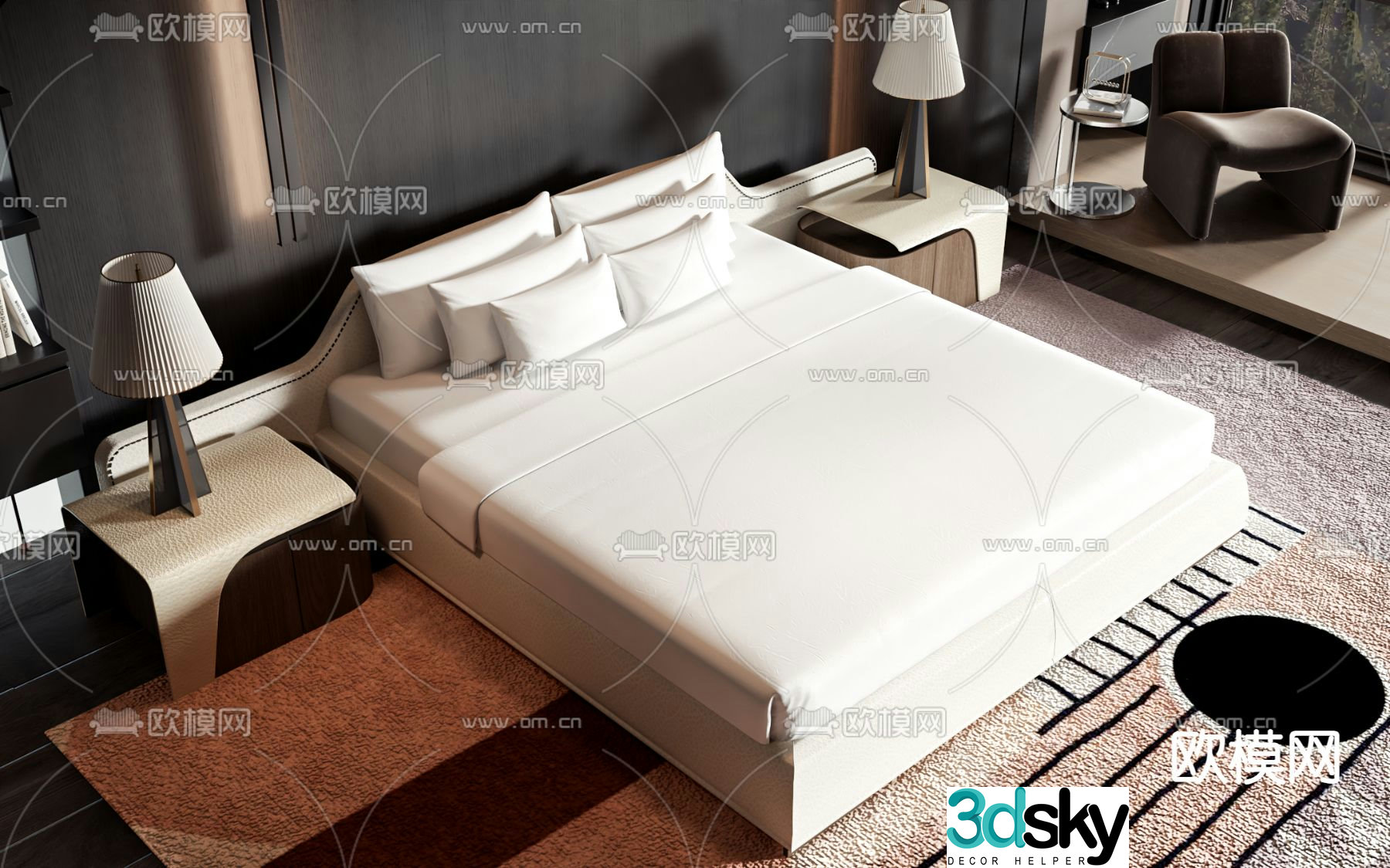 Modern double bed 3d model