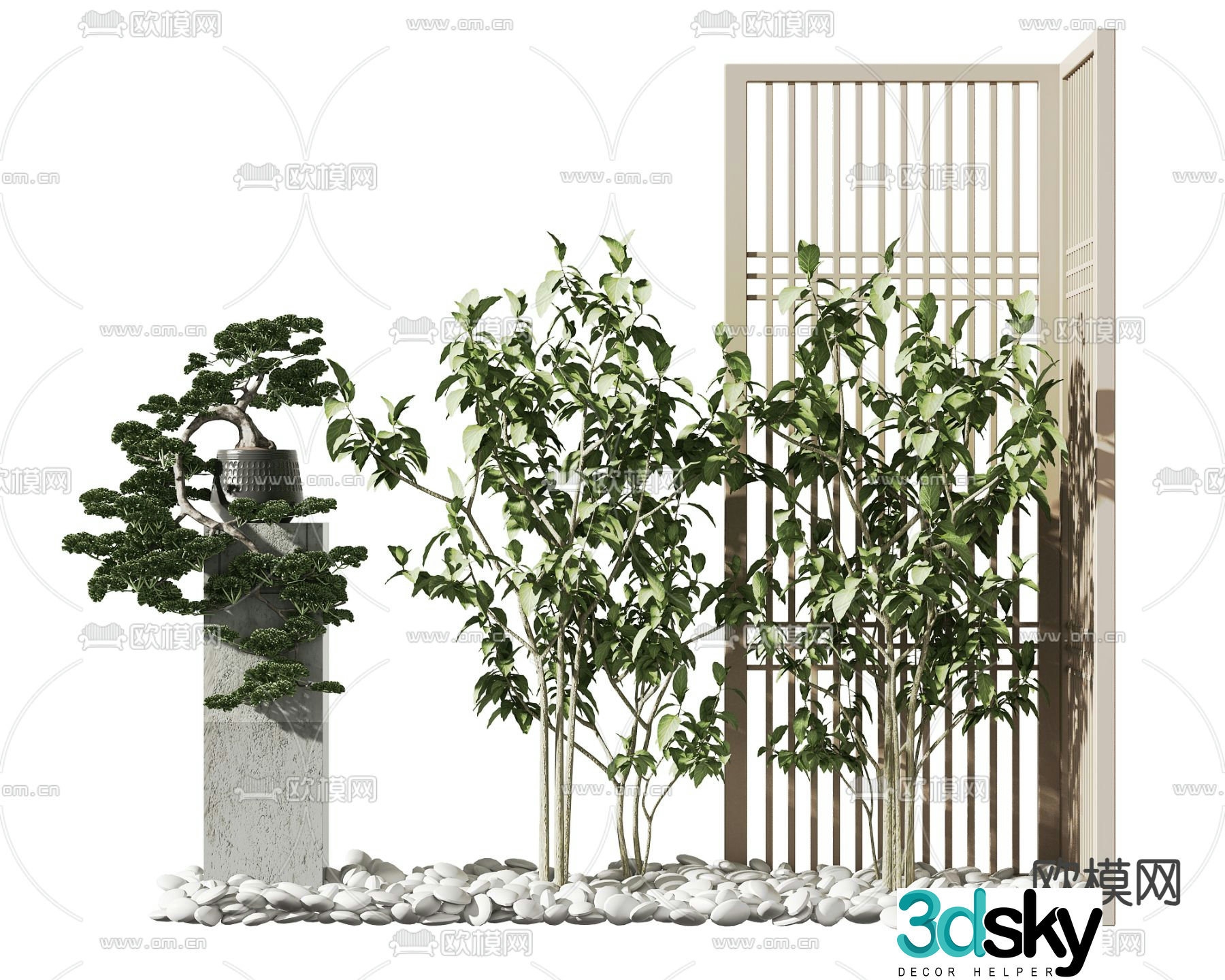 New Chinese style plant landscaping landscape sketch 3D model