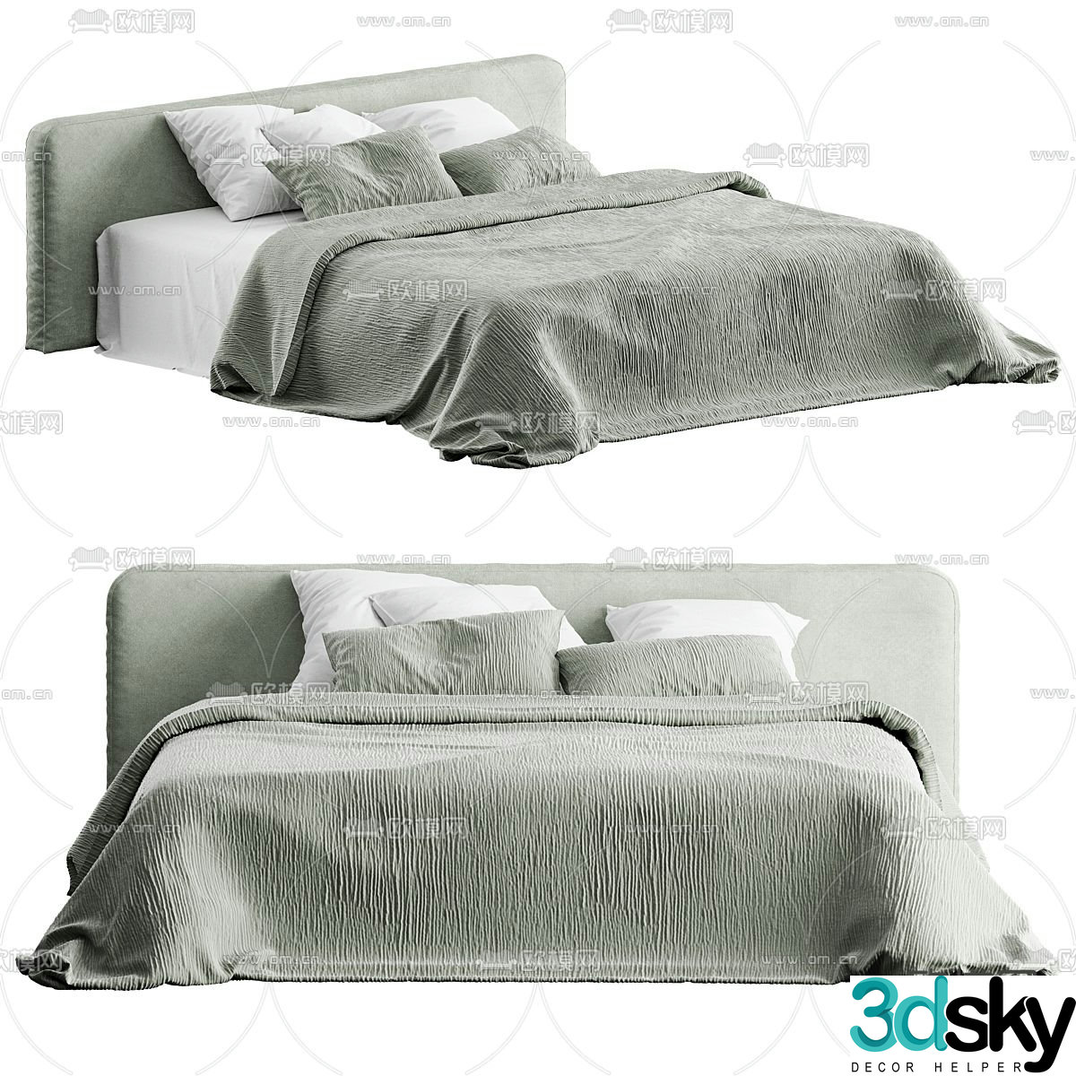 Double bed fabric bed 3d model