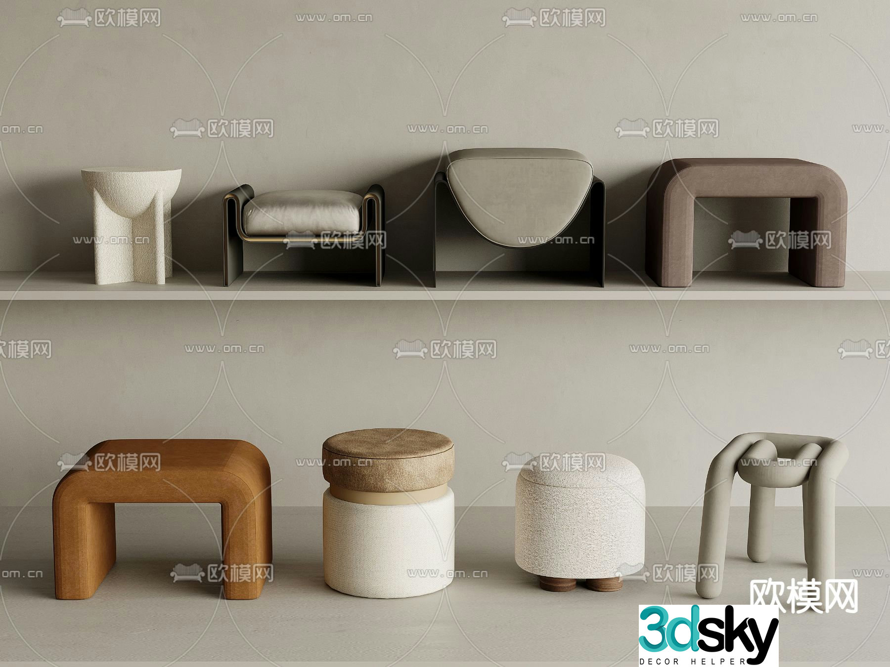Sofa stool low stool shoe changing stool 3d model